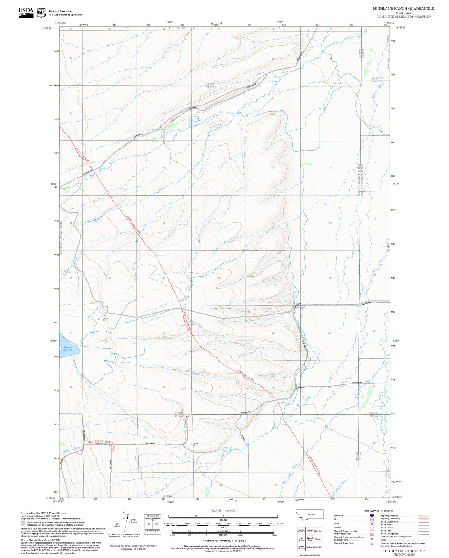 2025 Forest Service Topo Map of Highland Ranch Montana