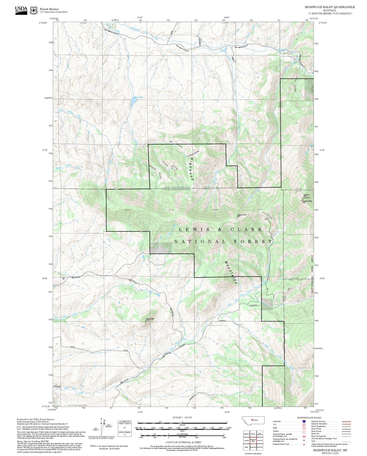 2025 Forest Service Topo Map of Highwood Baldy Montana