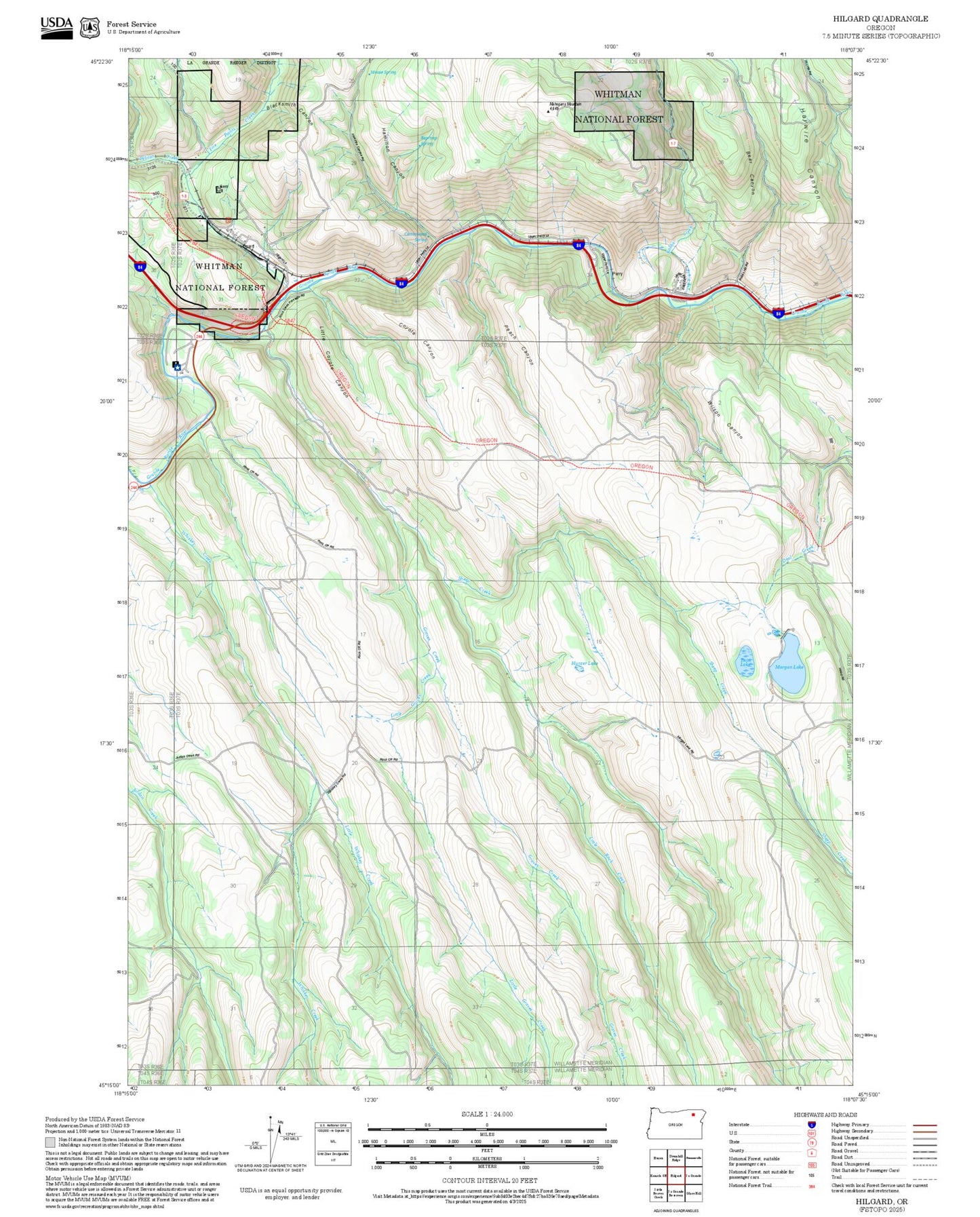 2025 Forest Service Topo Map of Hilgard Oregon