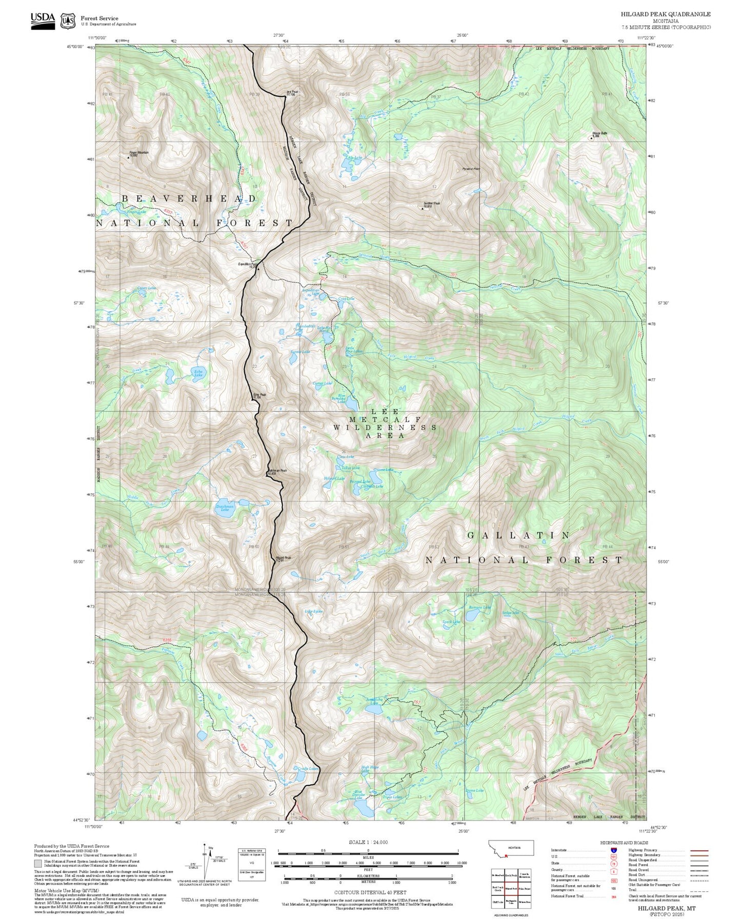 2025 Forest Service Topo Map of Hilgard Peak Montana