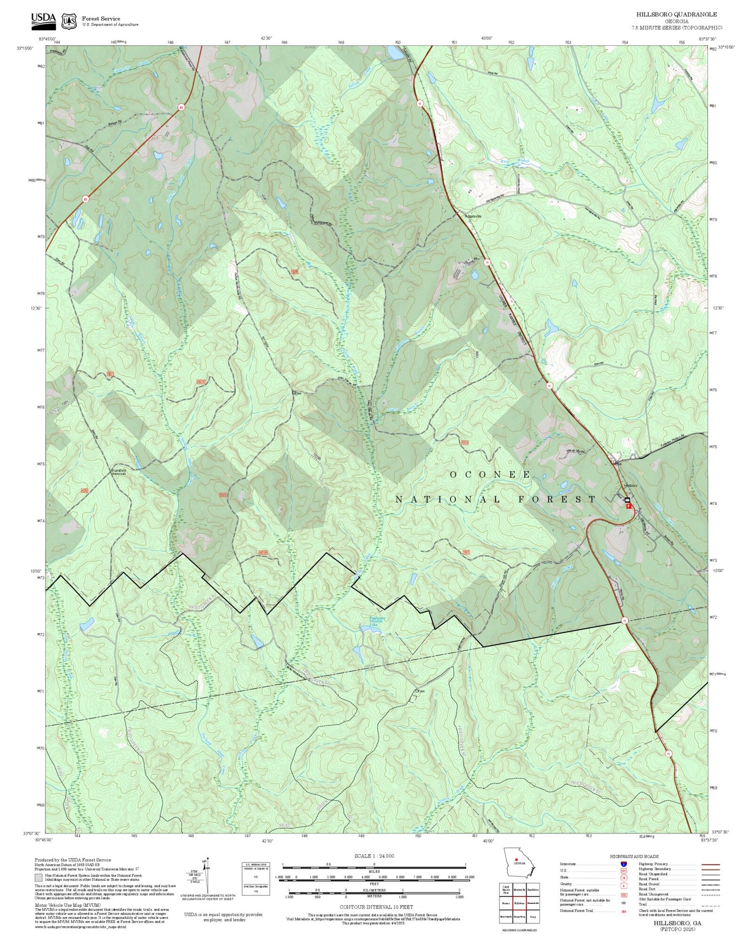 2025 Forest Service Topo Map of Hillsboro Georgia
