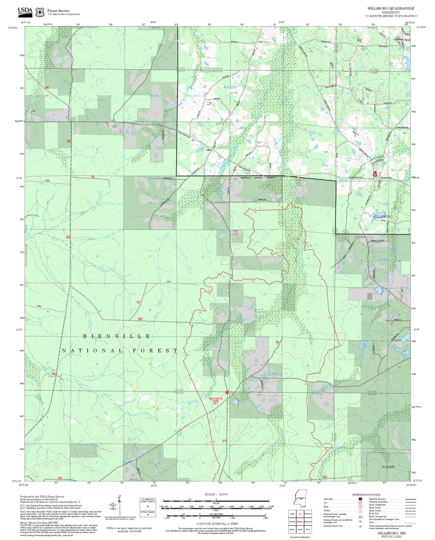 2025 Forest Service Topo Map of Hillsboro Mississippi