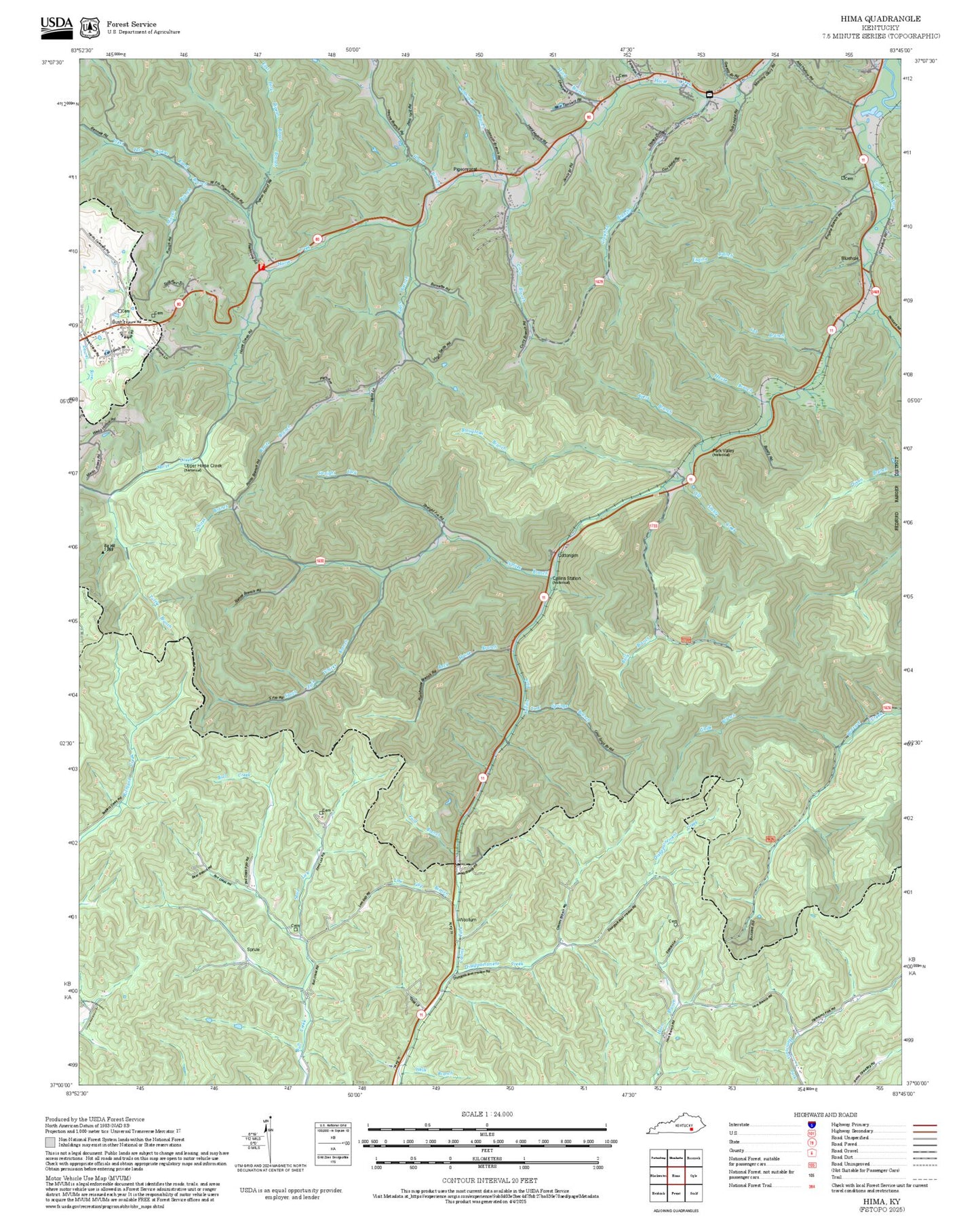 2025 Forest Service Topo Map of Hima Kentucky