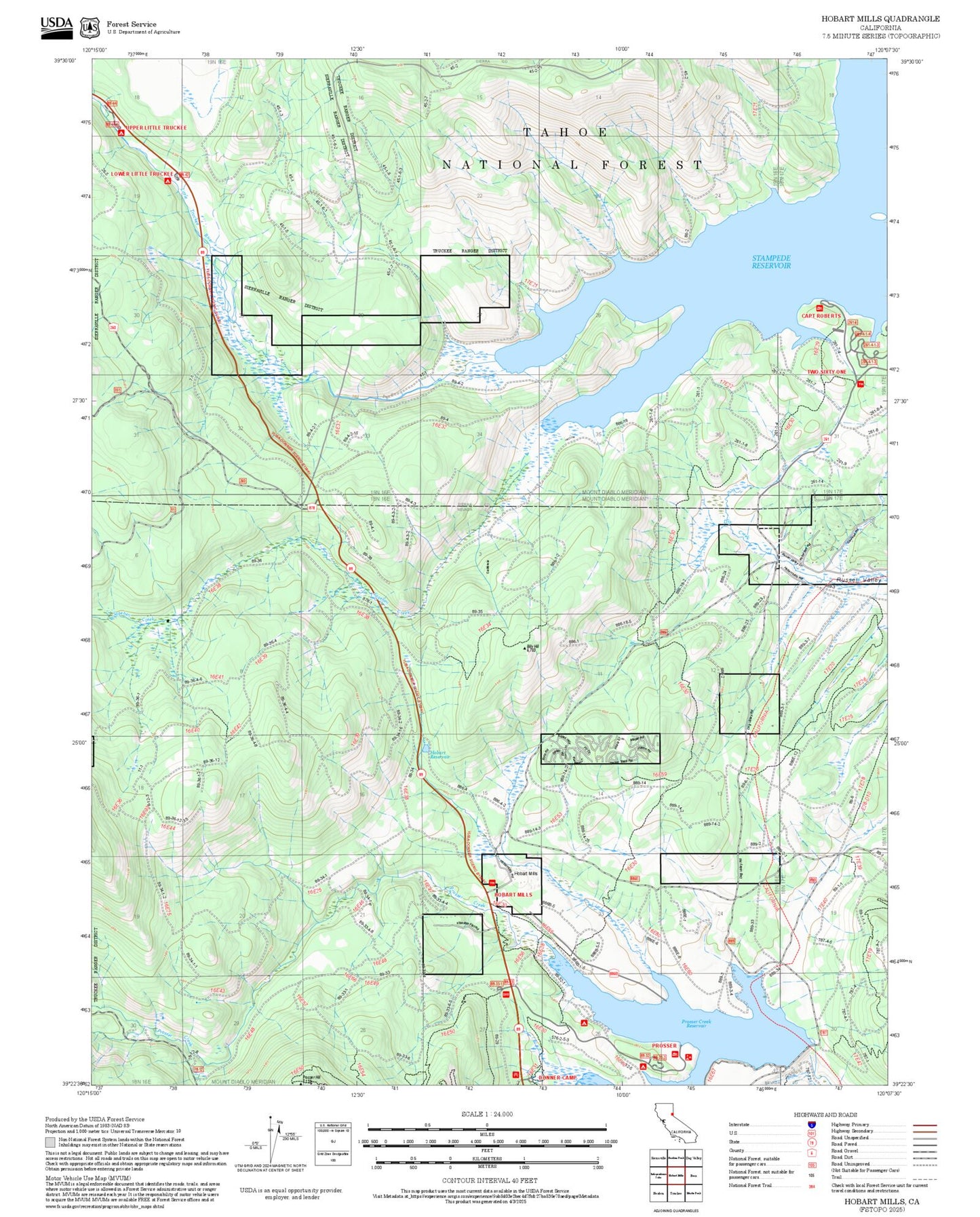 2025 Forest Service Topo Map of Hobart Mills California