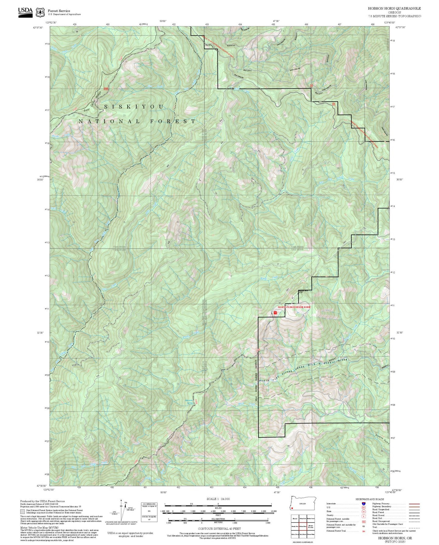 2025 Forest Service Topo Map of Hobson Horn Oregon
