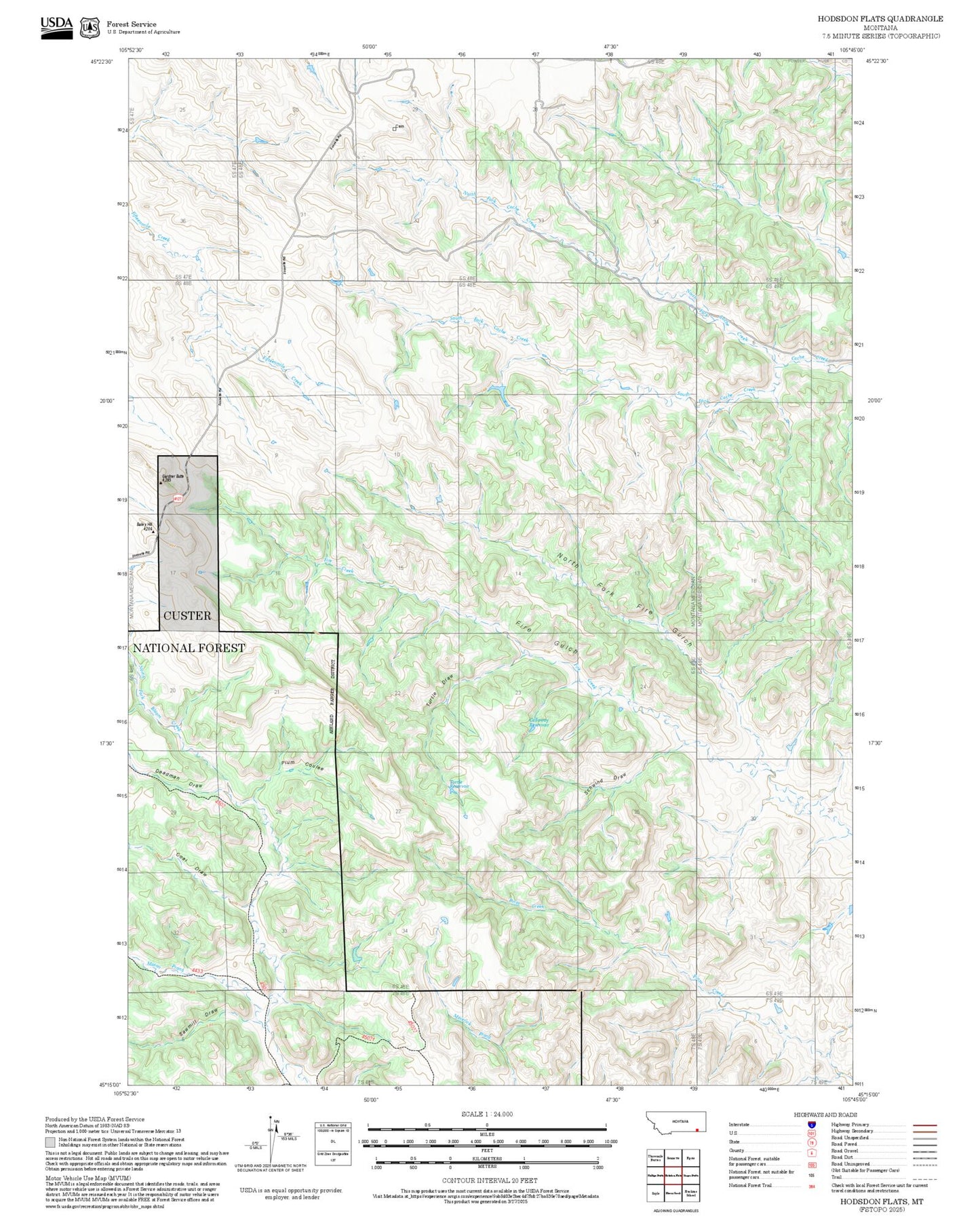 2025 Forest Service Topo Map of Hodsdon Flats Montana