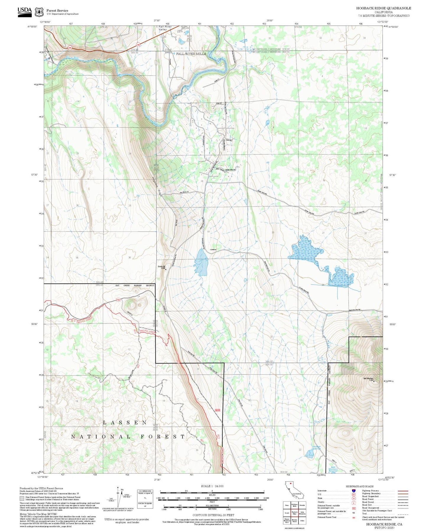 2025 Forest Service Topo Map of Hogback Ridge California