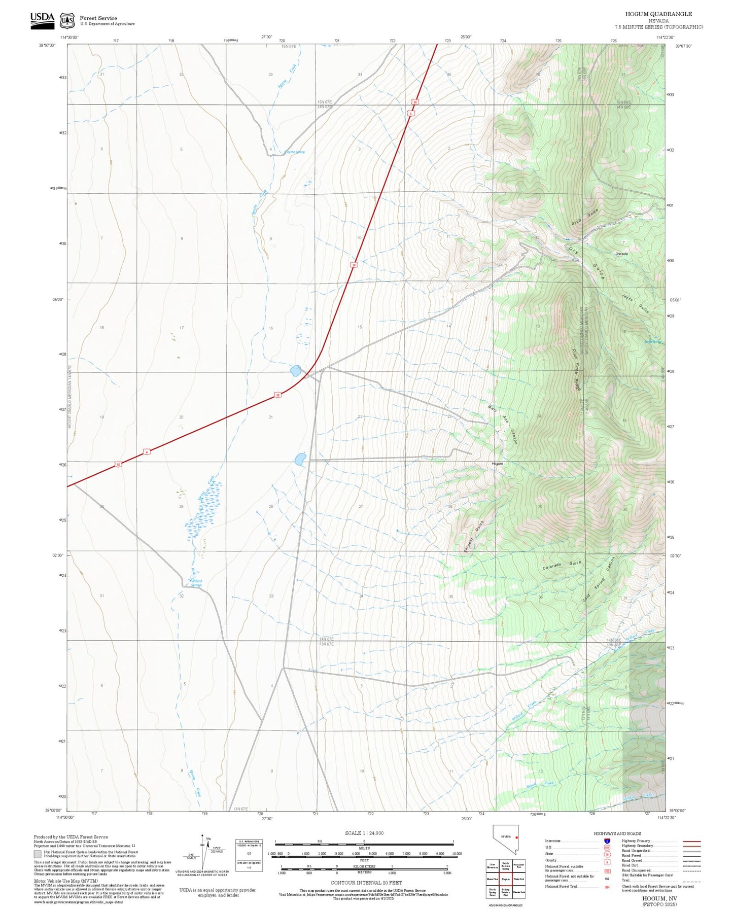 2025 Forest Service Topo Map of Hogum Nevada