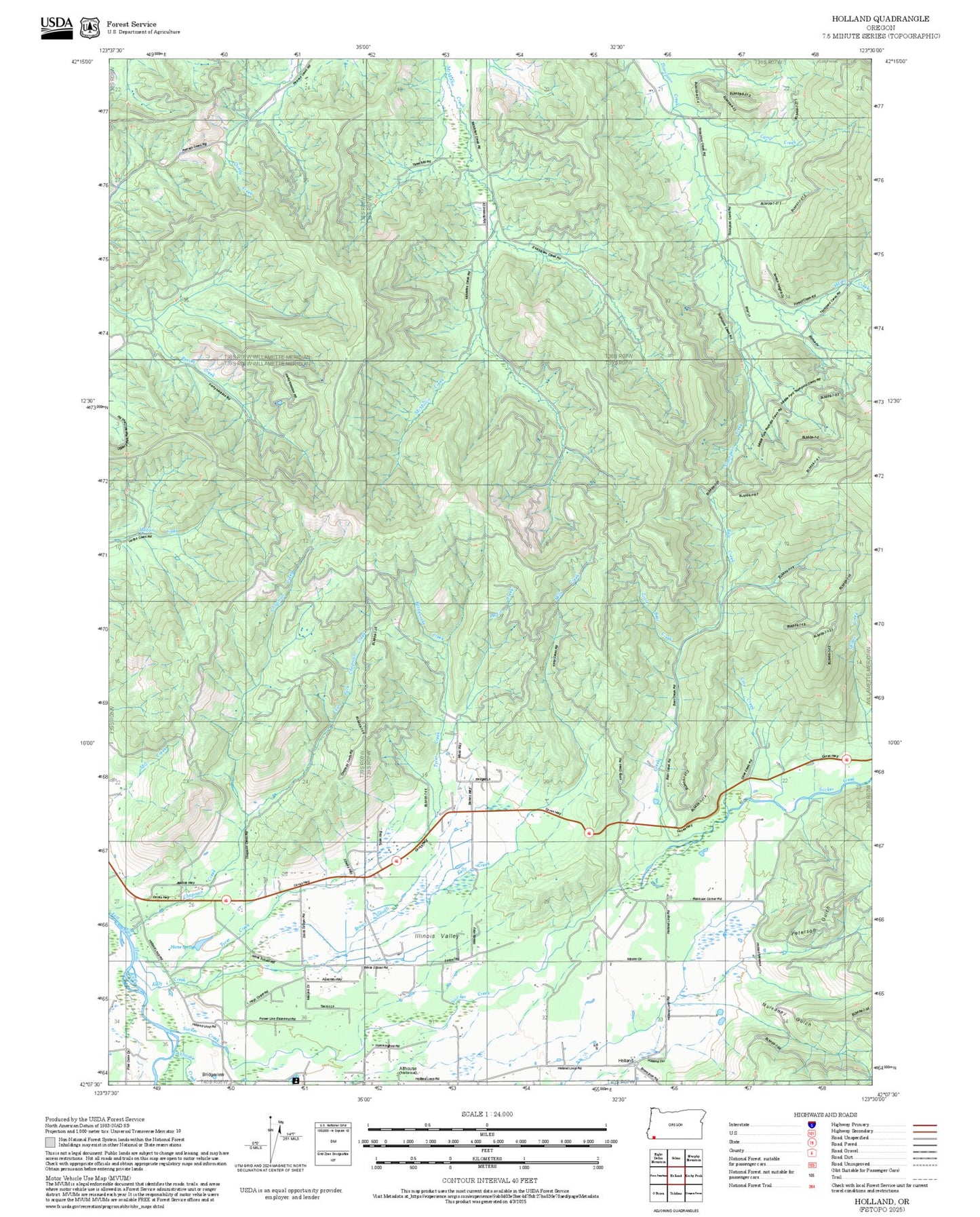 2025 Forest Service Topo Map of Holland Oregon