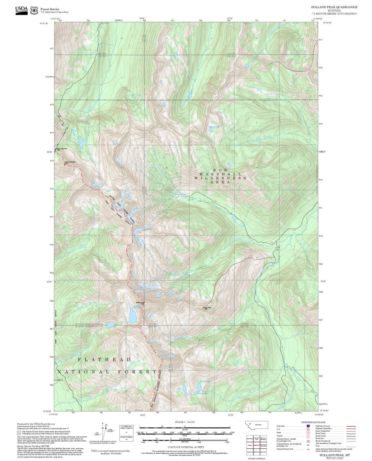 2025 Forest Service Topo Map of Holland Peak Montana