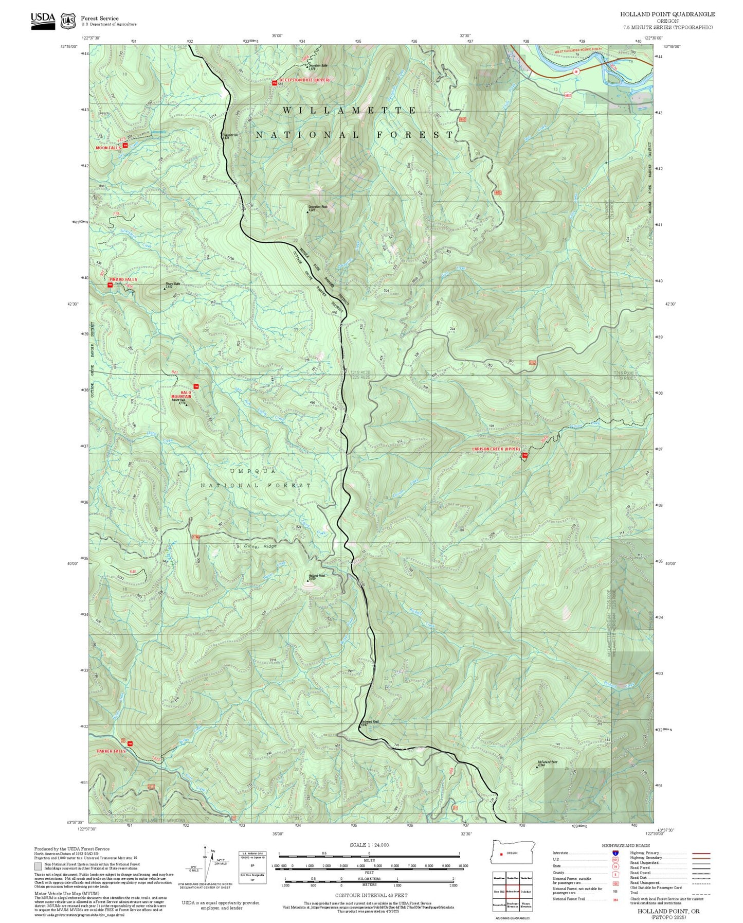 2025 Forest Service Topo Map of Holland Point Oregon