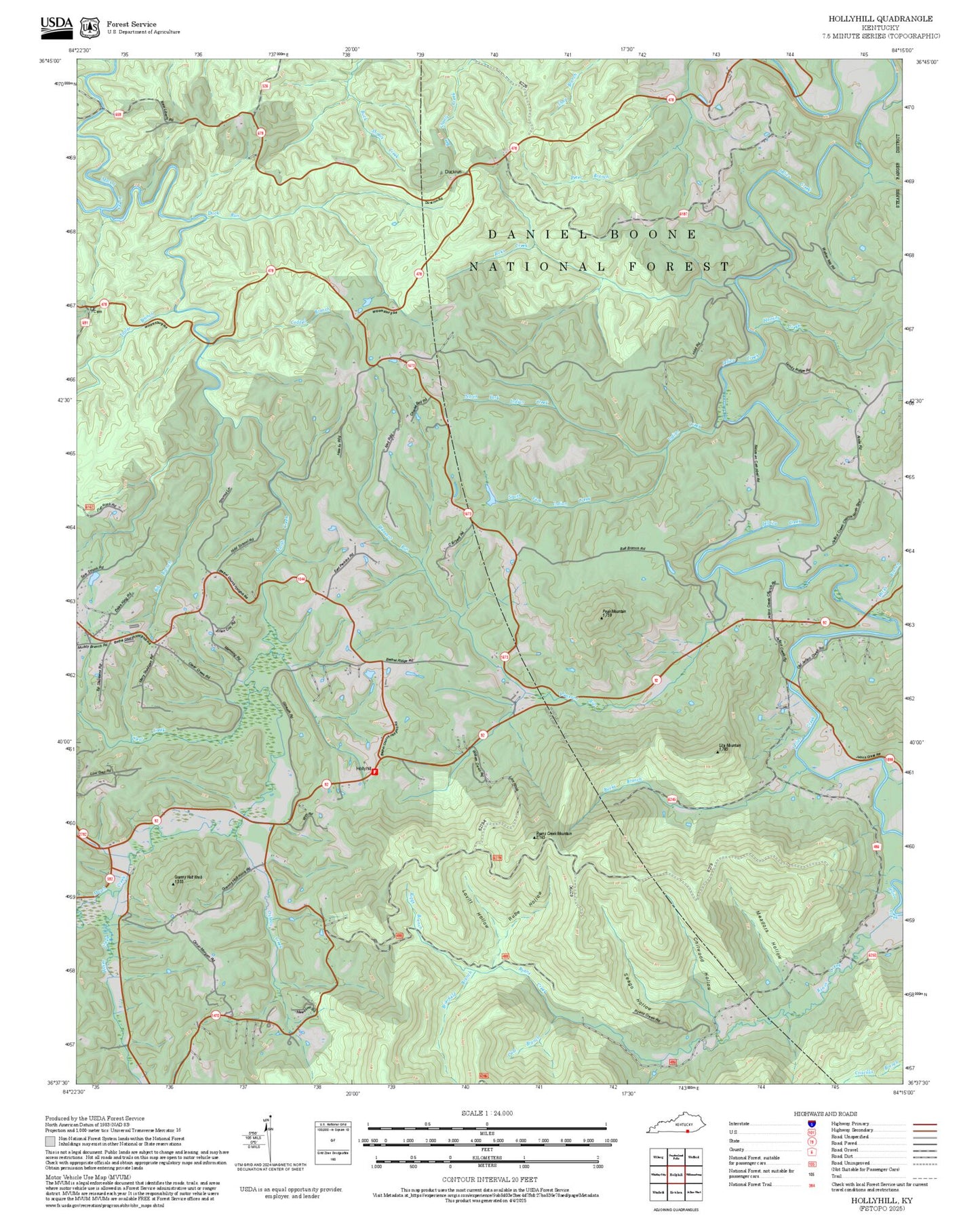 2025 Forest Service Topo Map of Hollyhill Kentucky