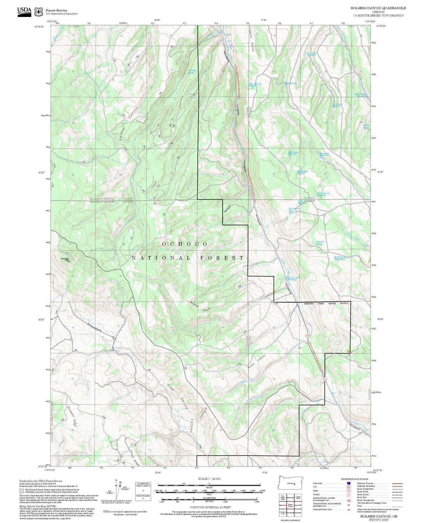 2025 Forest Service Topo Map of Holmes Canyon Oregon