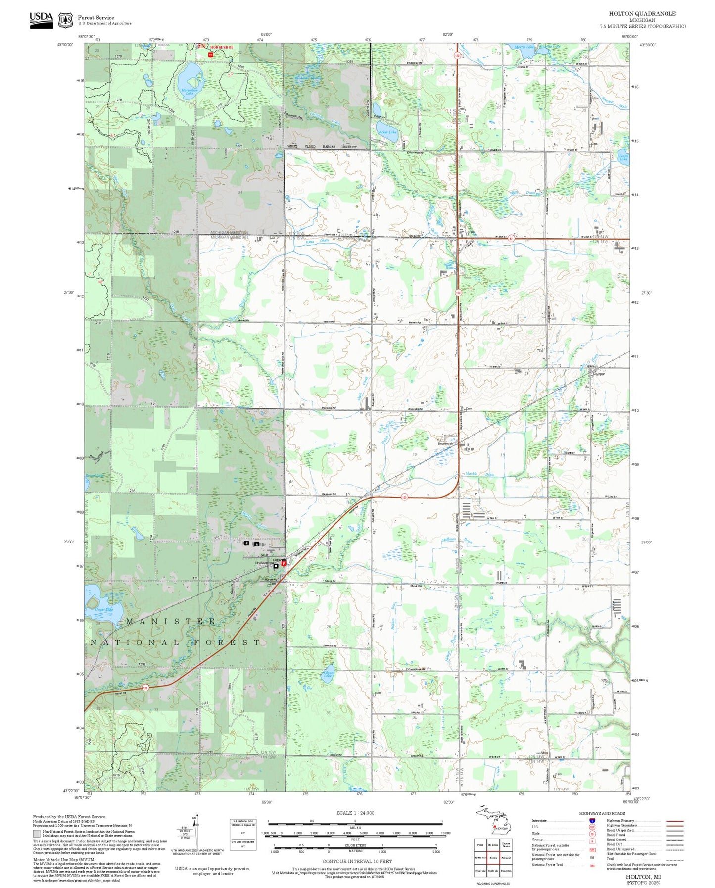2025 Forest Service Topo Map of Holton Michigan