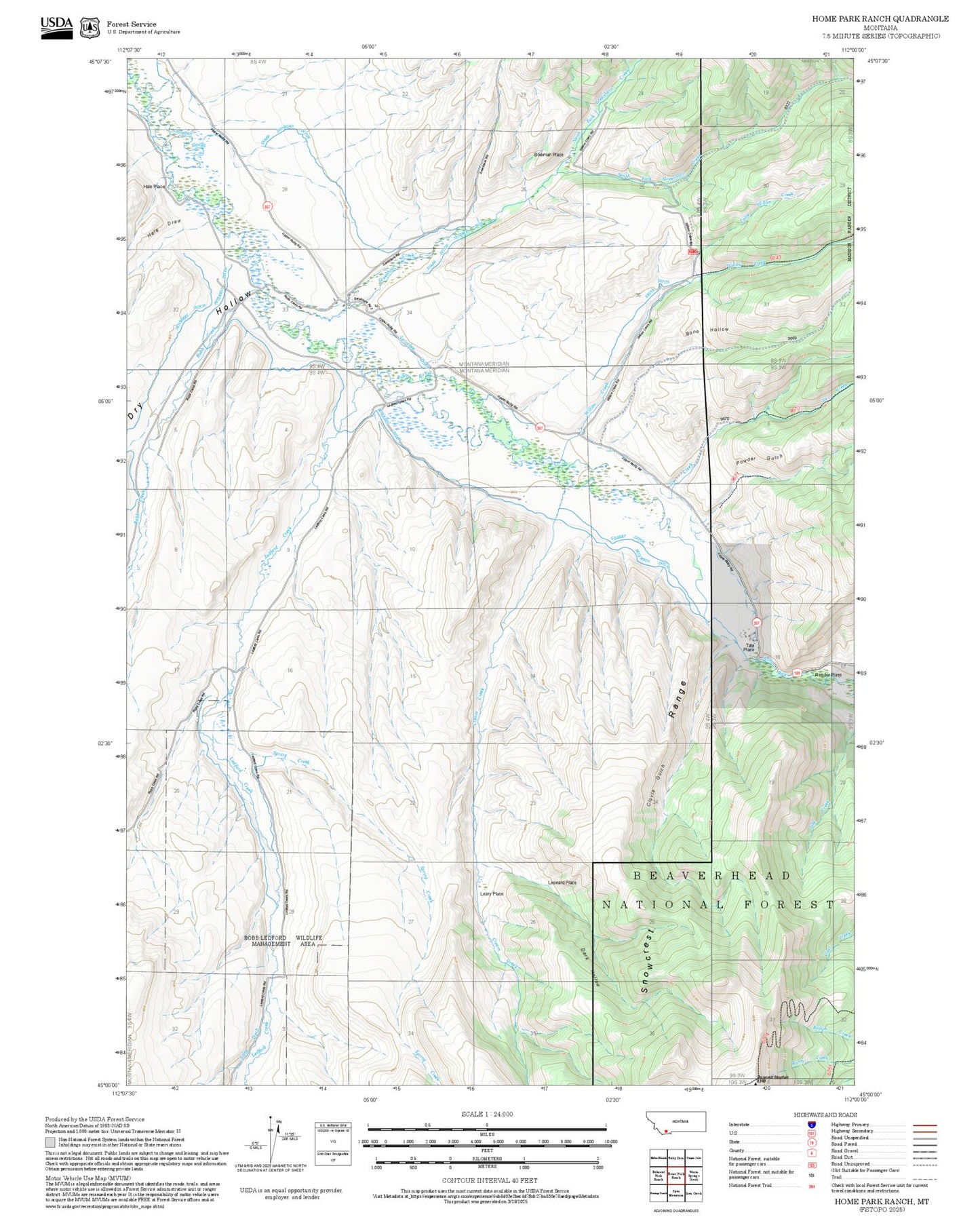 2025 Forest Service Topo Map of Home Park Ranch Montana