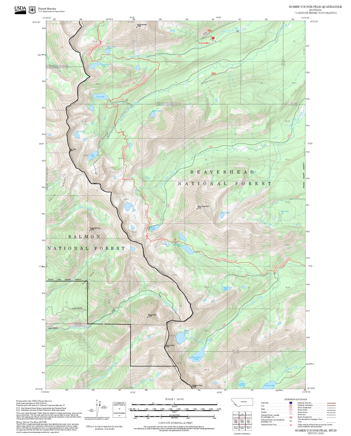 2025 Forest Service Topo Map of Homer Youngs Peak Montana
