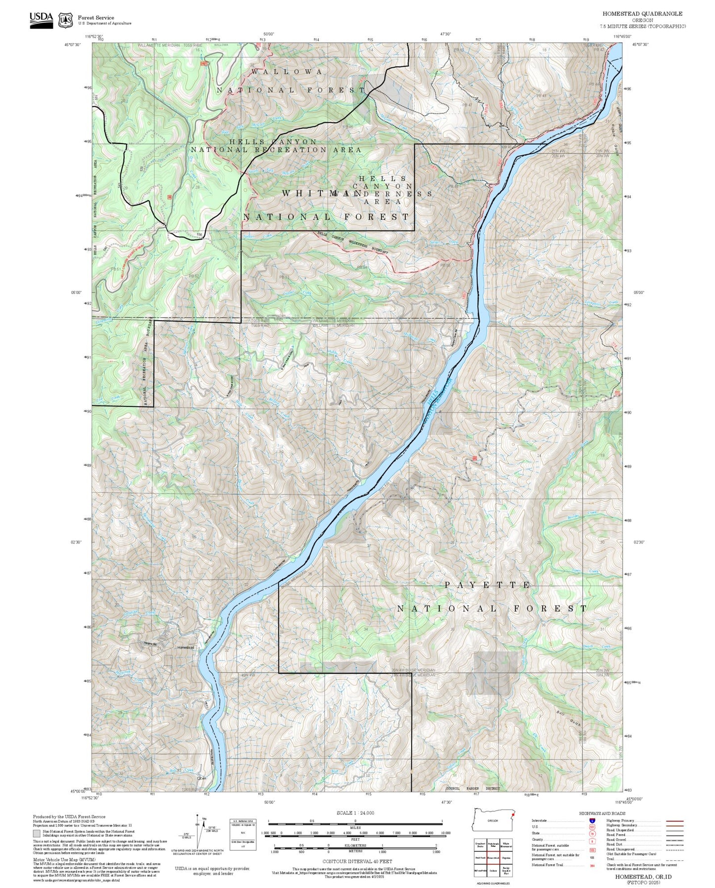 2025 Forest Service Topo Map of Homestead Oregon