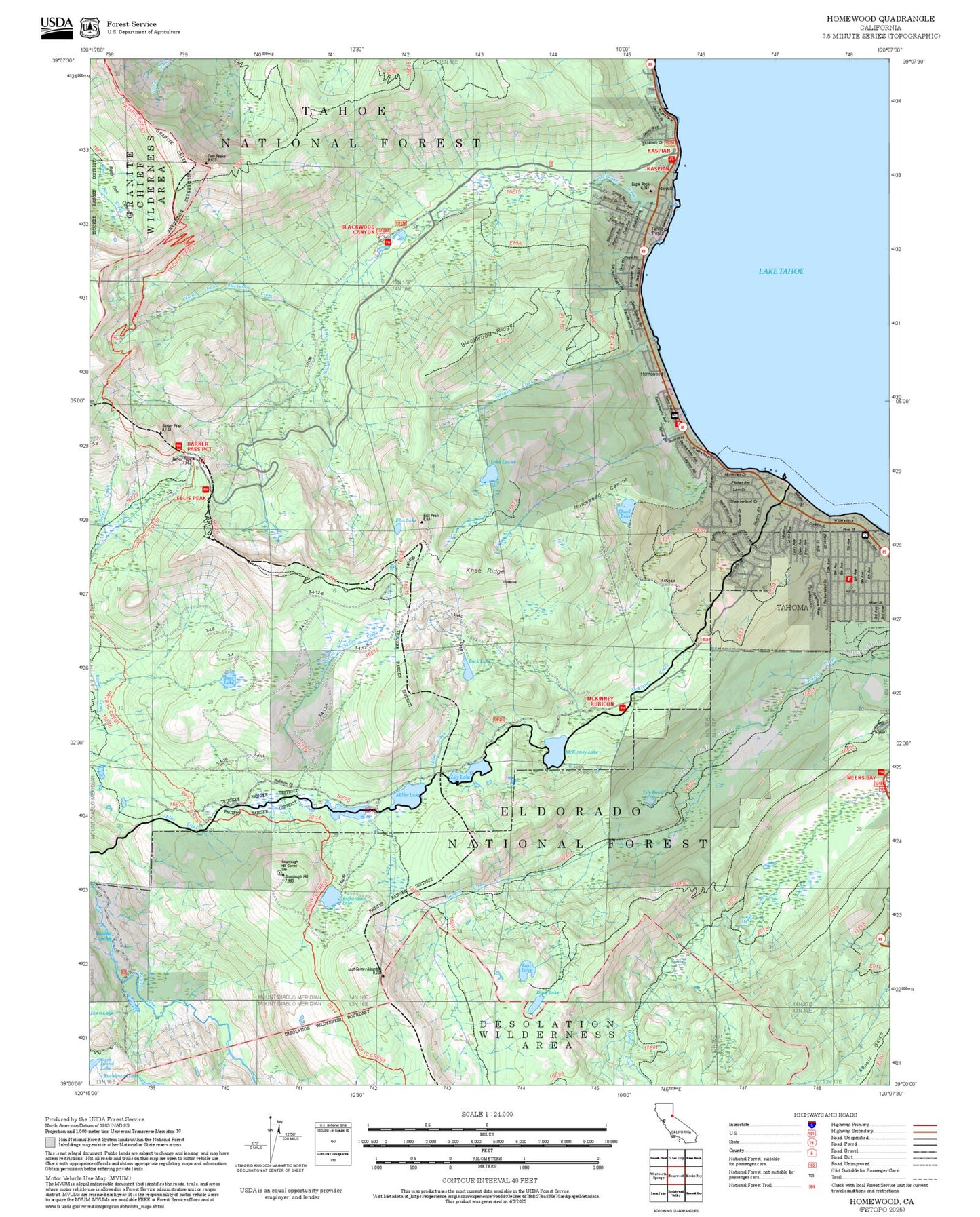 2025 Forest Service Topo Map of Homewood California