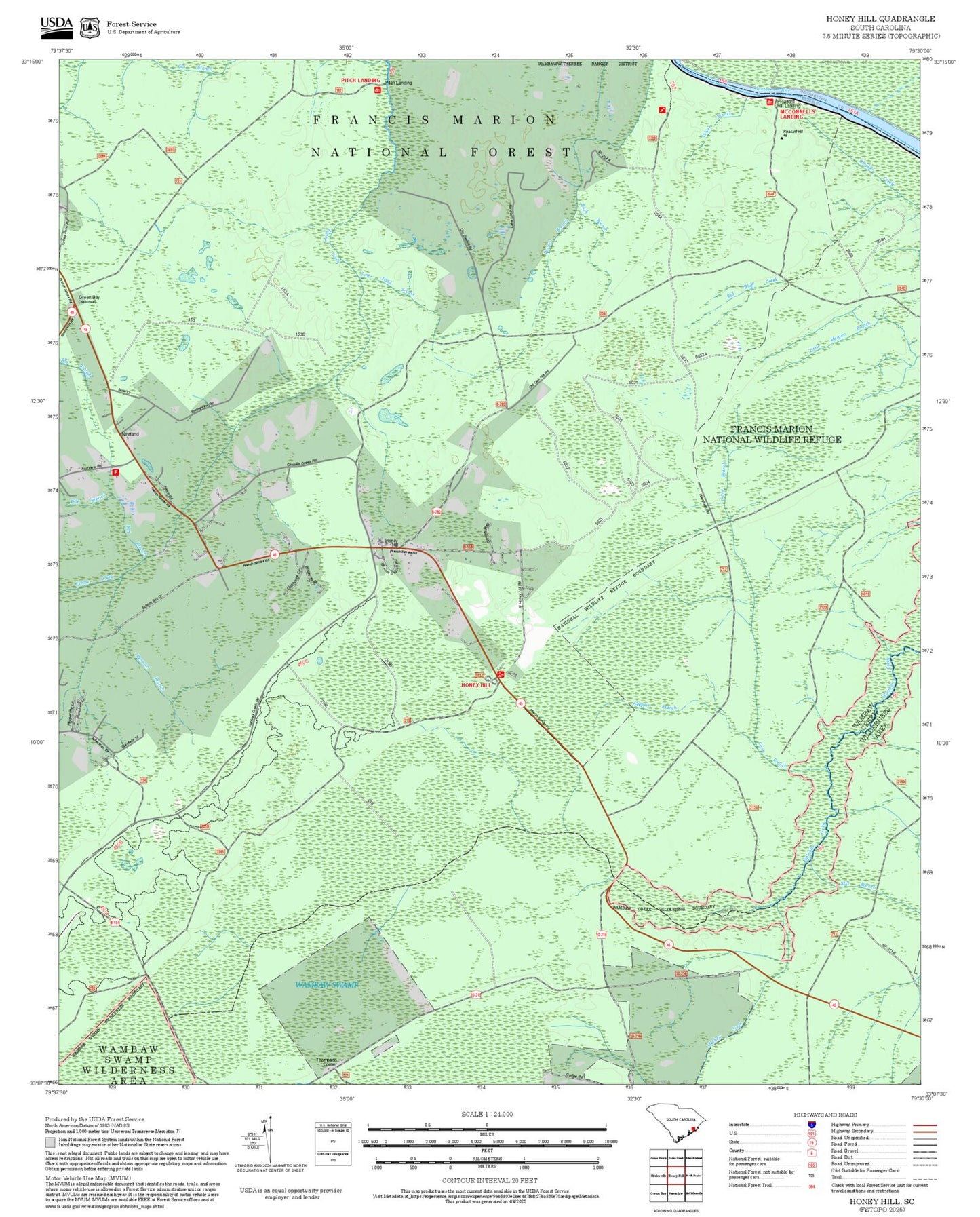 2025 Forest Service Topo Map of Honey Hill South Carolina