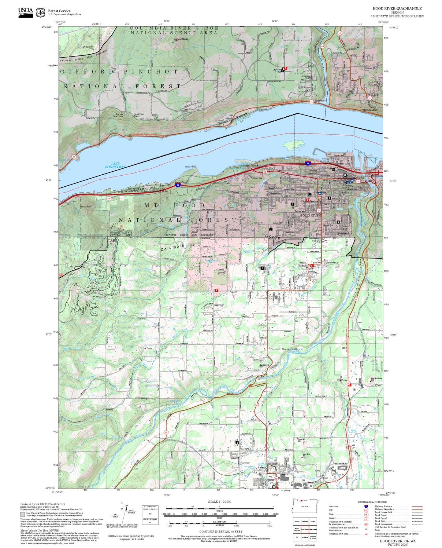 2025 Forest Service Topo Map of Hood River Oregon