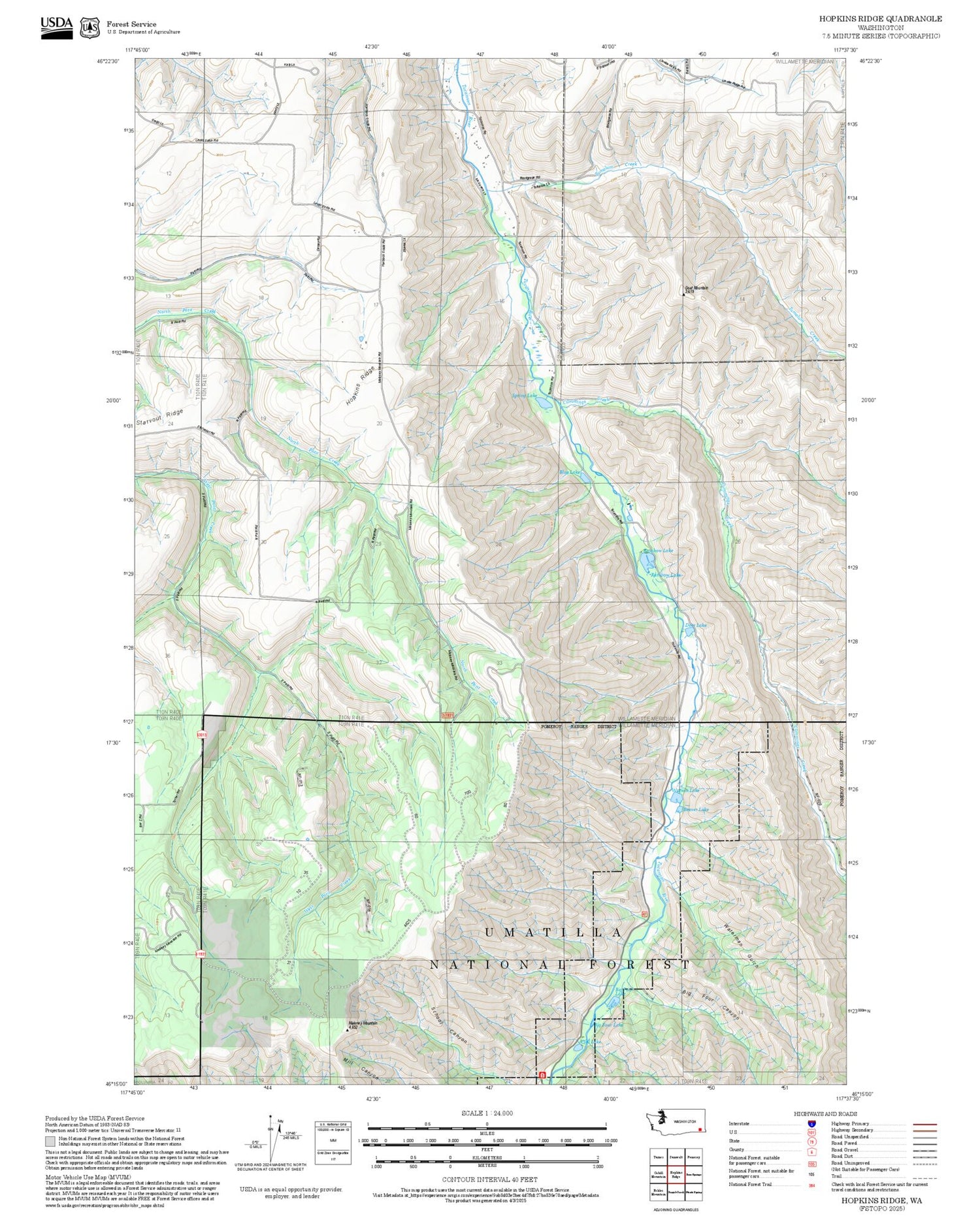 2025 Forest Service Topo Map of Hopkins Ridge Washington