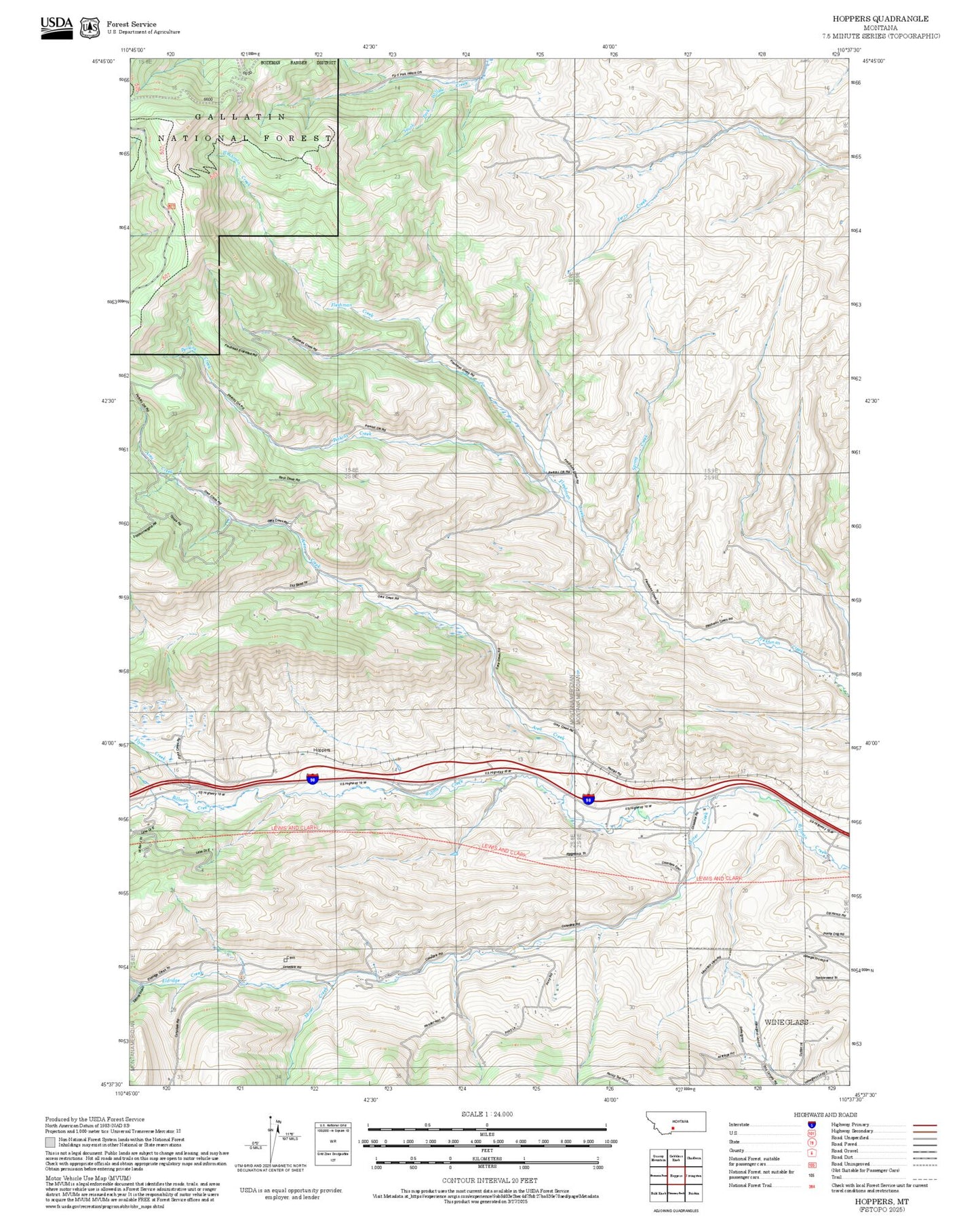 2025 Forest Service Topo Map of Hoppers Montana