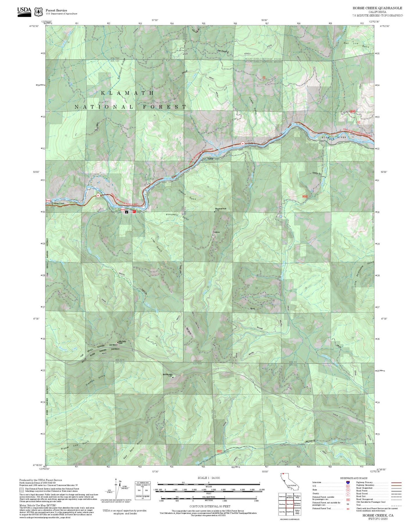 2025 Forest Service Topo Map of Horse Creek California