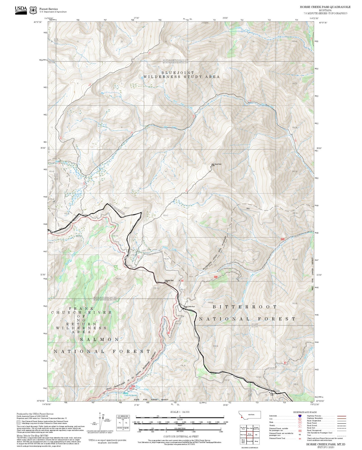 2025 Forest Service Topo Map of Horse Creek Pass Montana