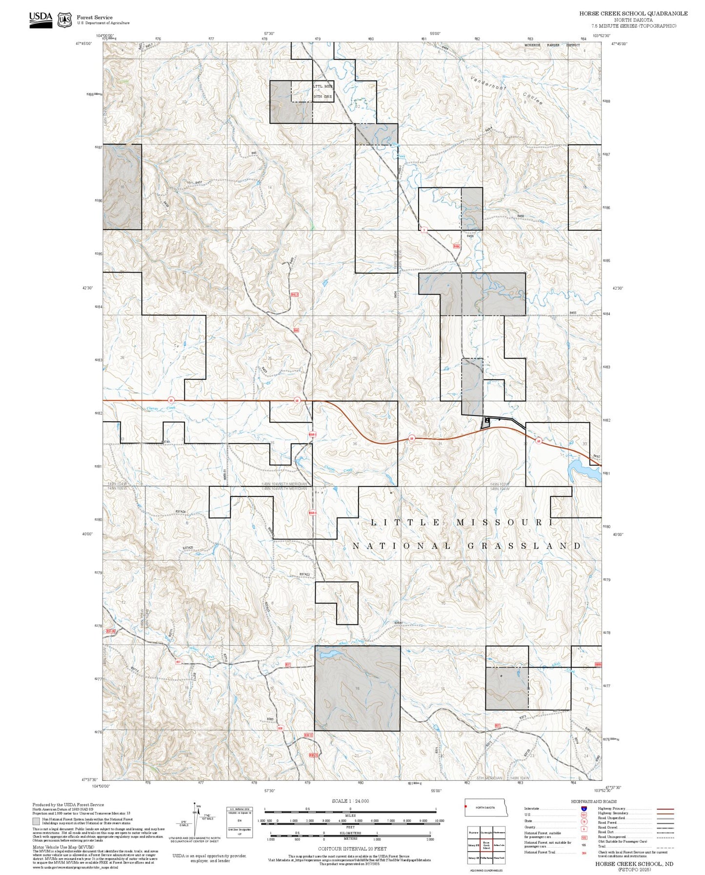 2025 Forest Service Topo Map of Horse Creek School North Dakota