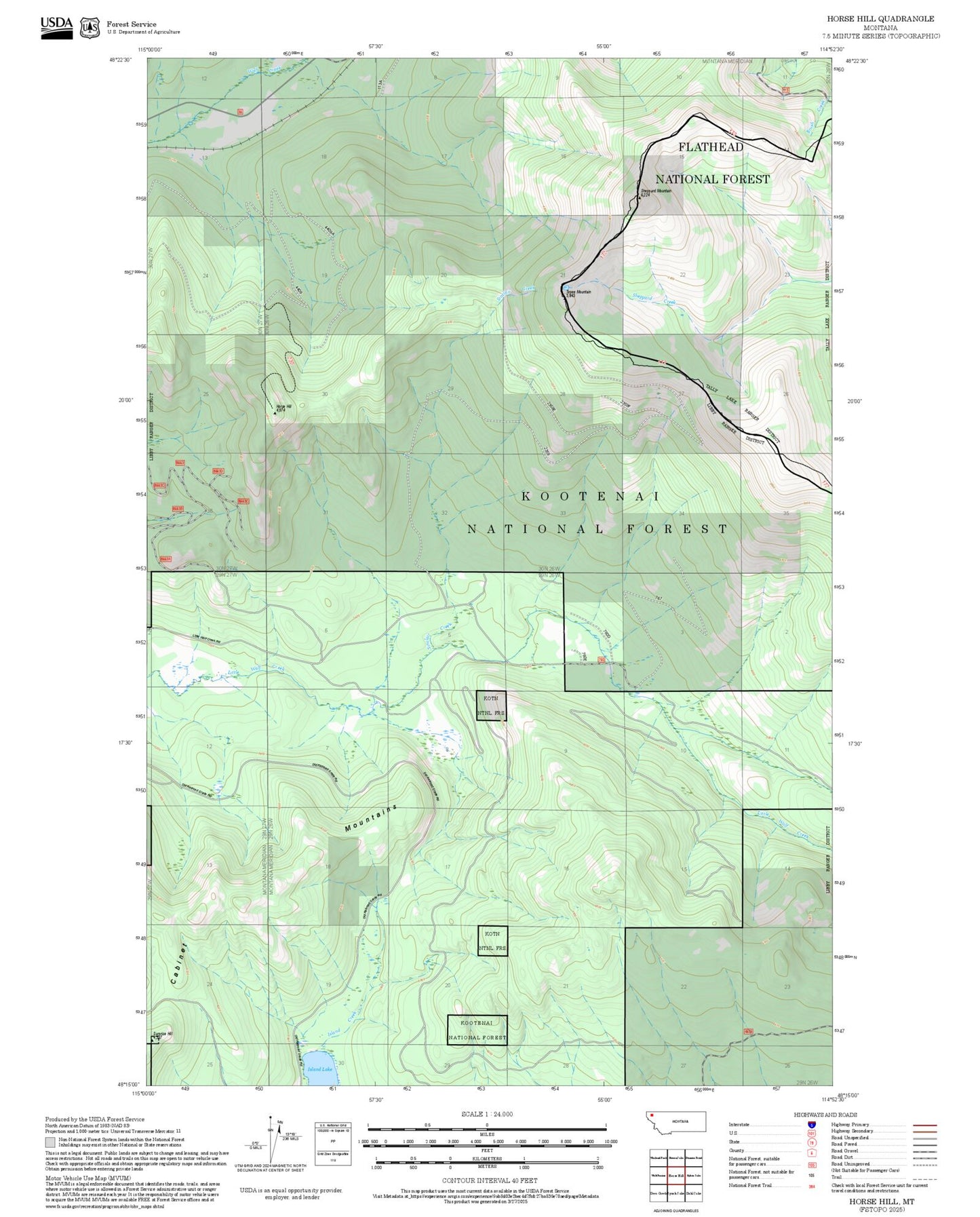 2025 Forest Service Topo Map of Horse Hill Montana