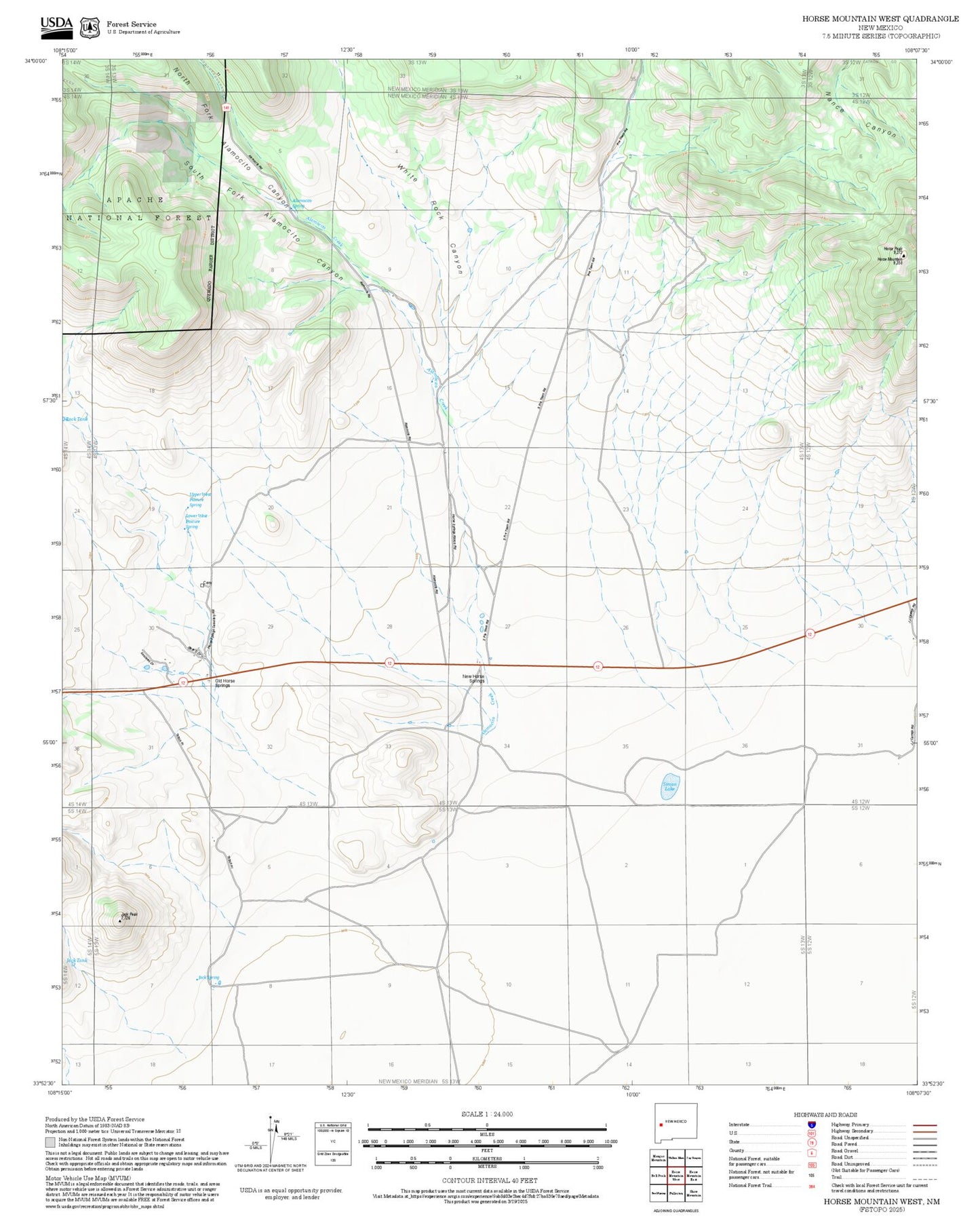 2025 Forest Service Topo Map of Horse Mountain West New Mexico