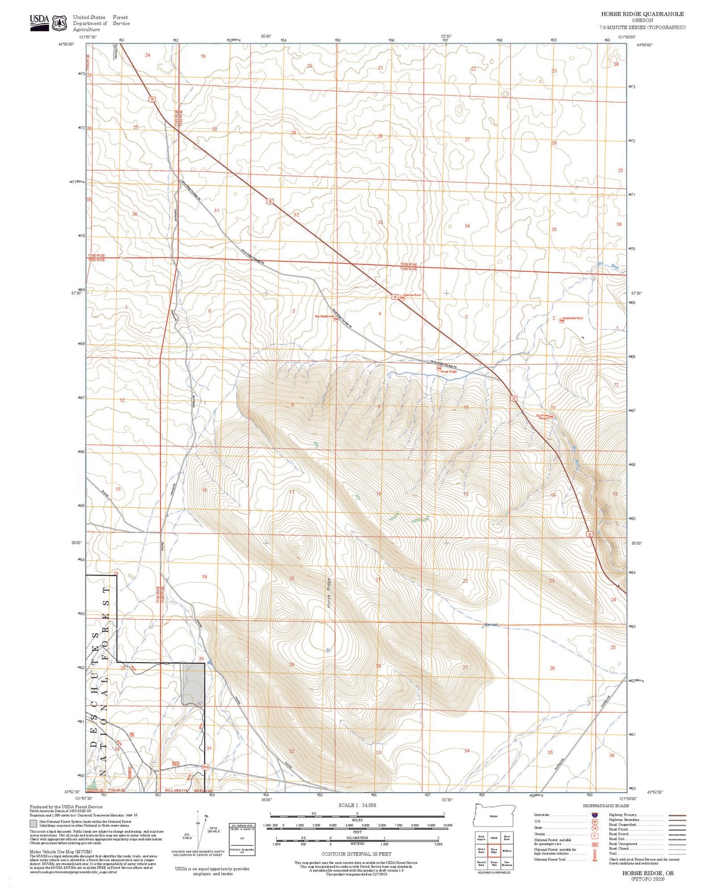 2025 Forest Service Topo Map of Horse Ridge Oregon
