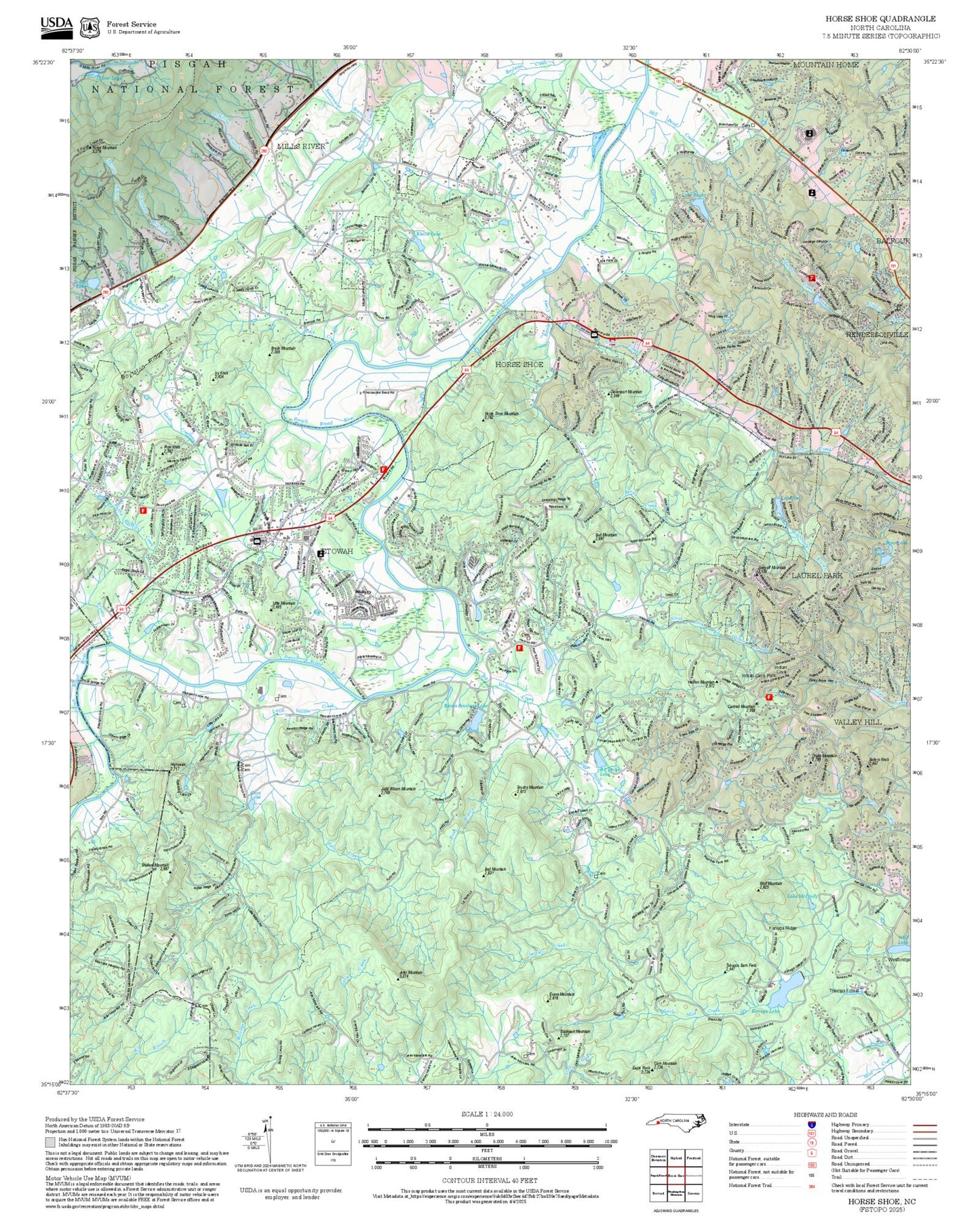 2025 Forest Service Topo Map of Horse Shoe North Carolina