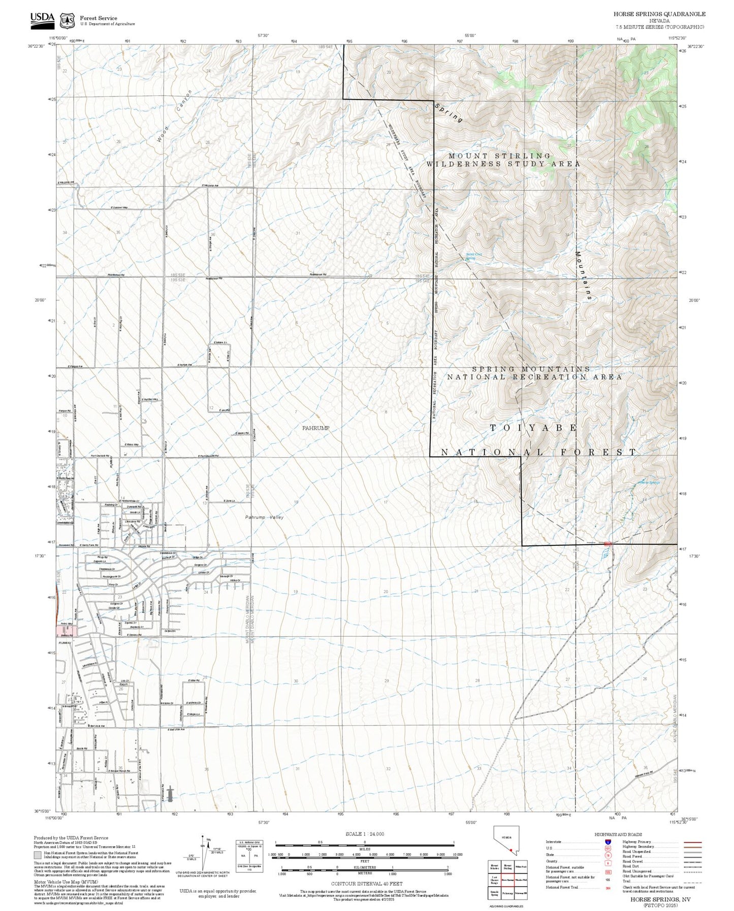 2025 Forest Service Topo Map of Horse Springs Nevada