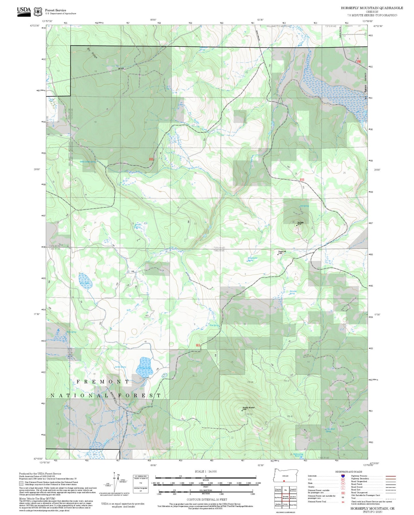 2025 Forest Service Topo Map of Horsefly Mountain Oregon