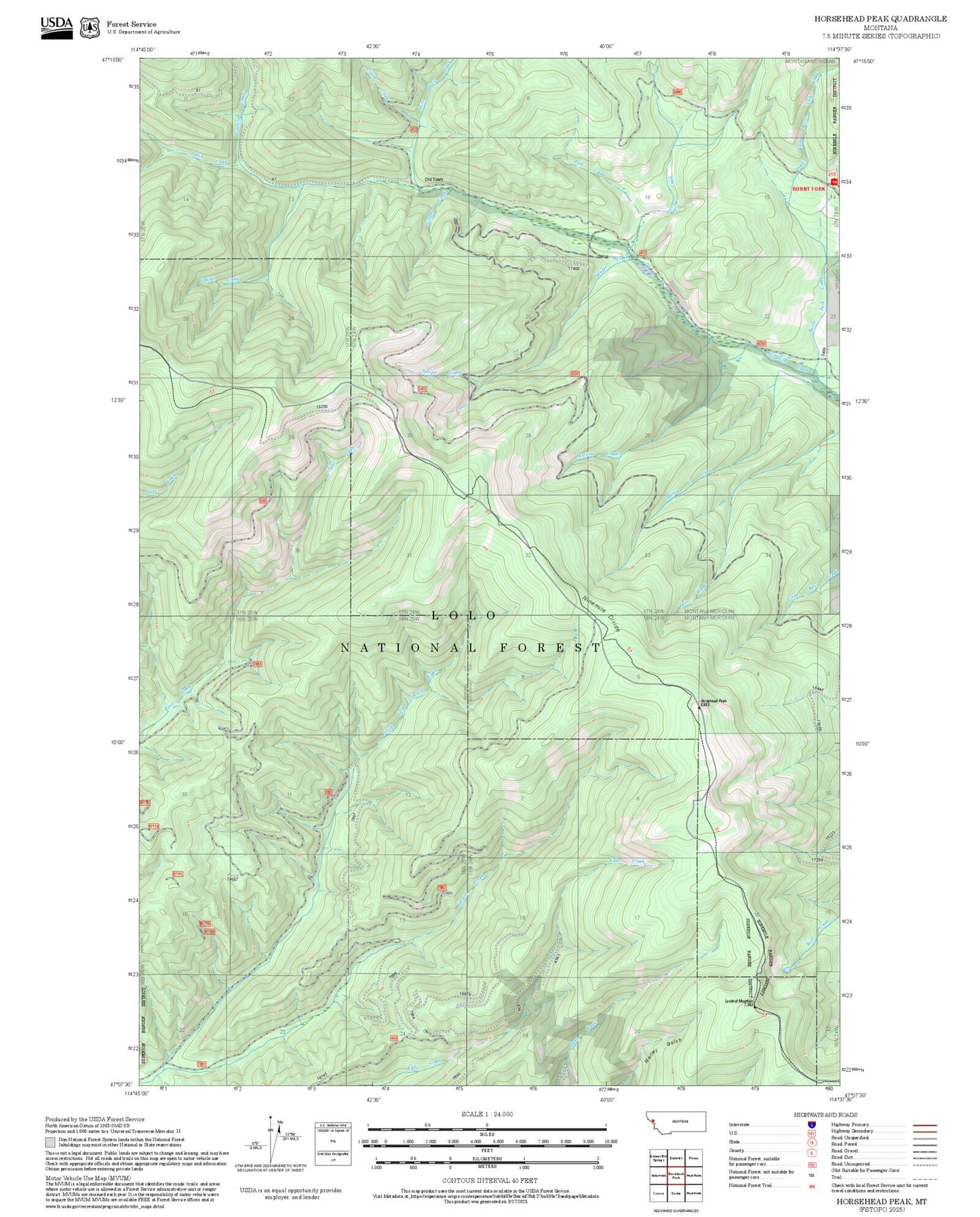 2025 Forest Service Topo Map of Horsehead Peak Montana