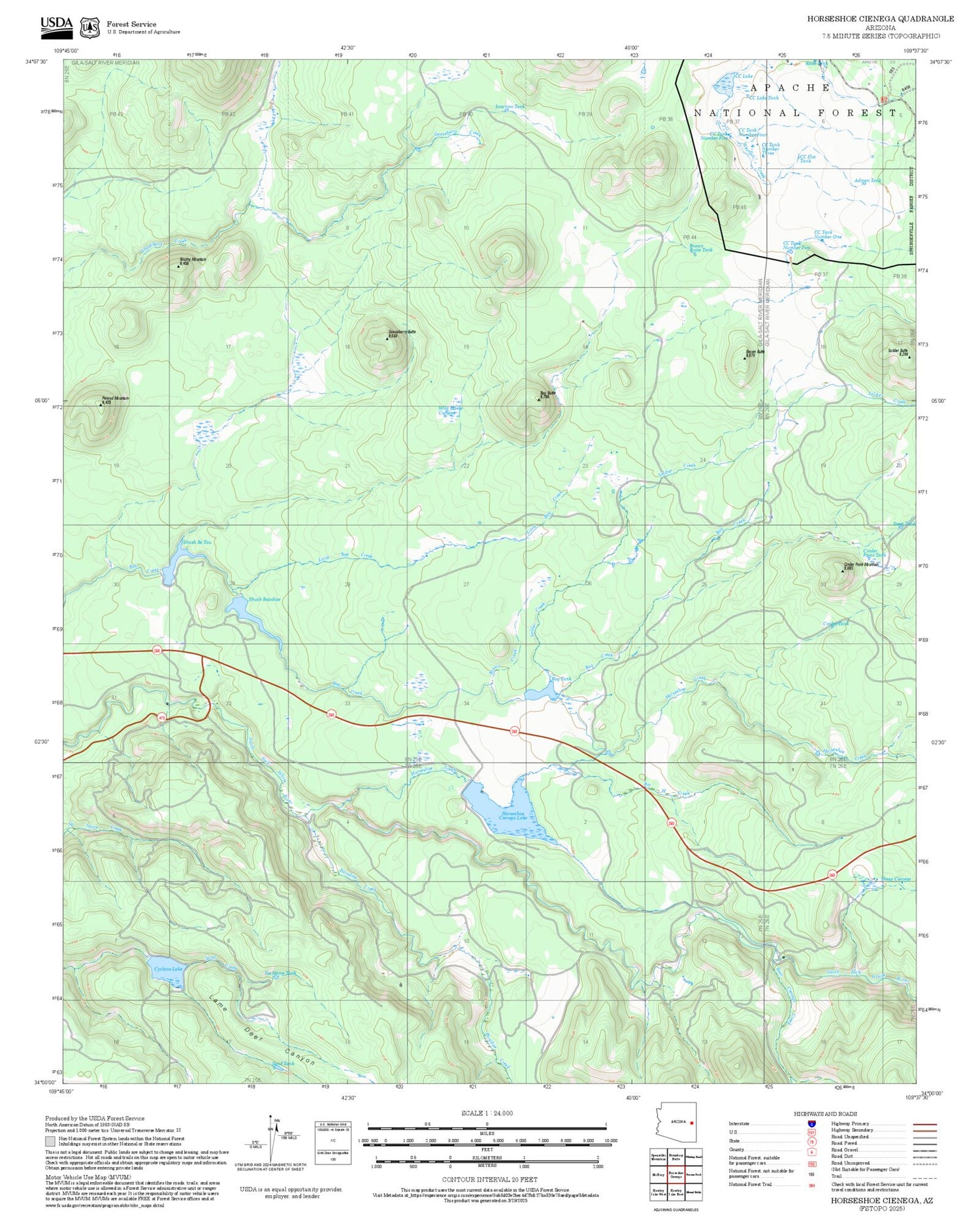 2025 Forest Service Topo Map of Horseshoe Cienega Arizona
