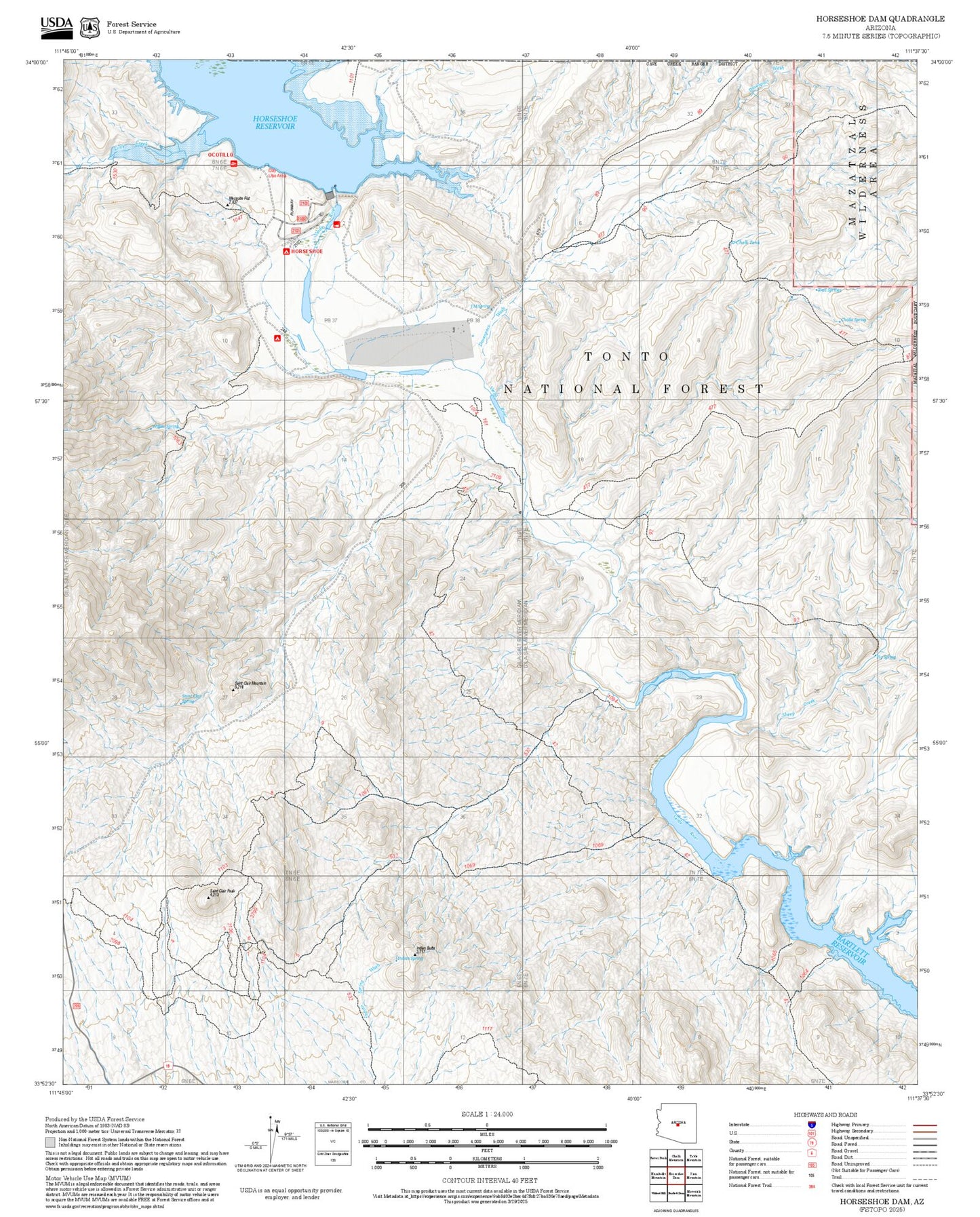 2025 Forest Service Topo Map of Horseshoe Dam Arizona