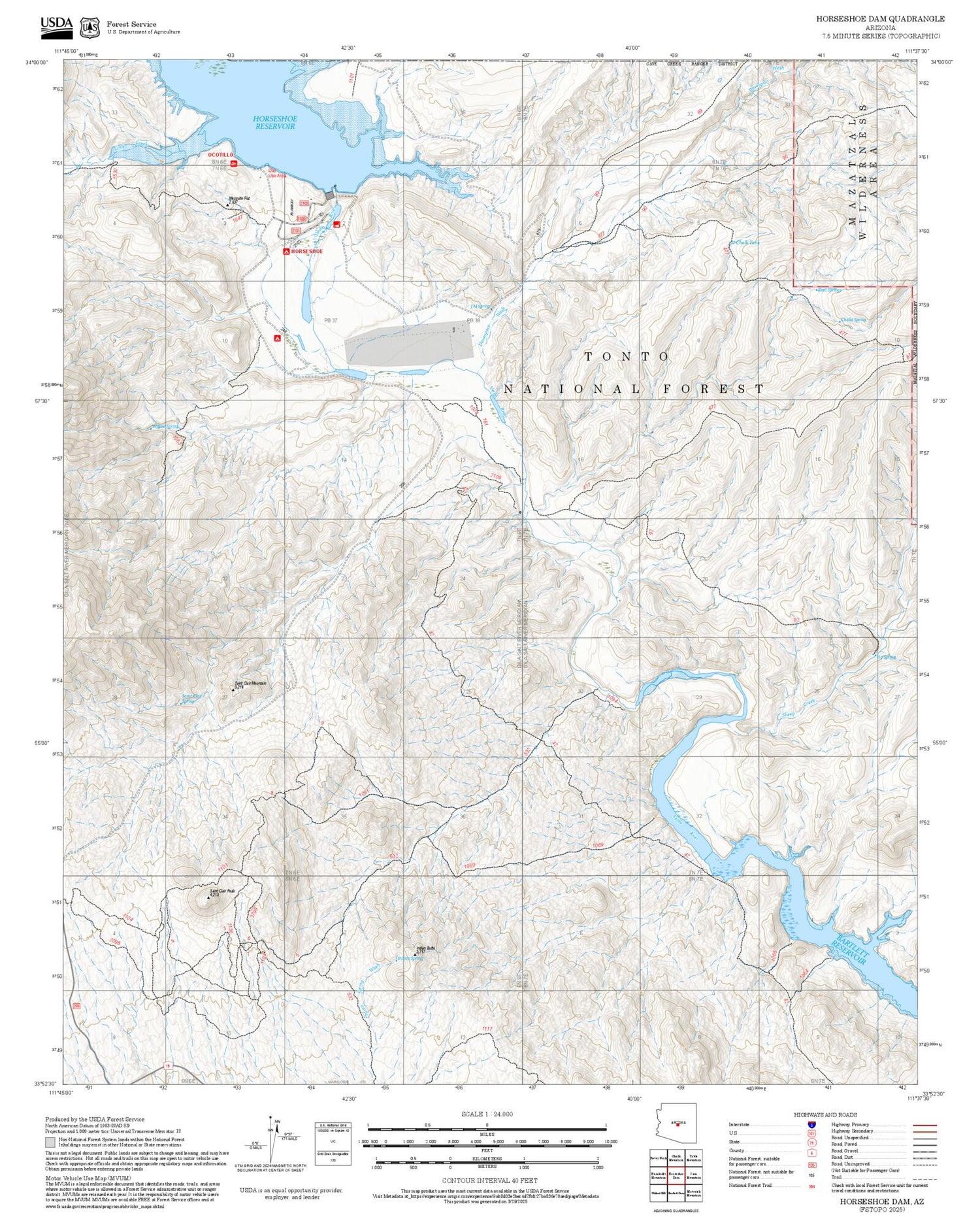 2025 Forest Service Topo Map of Horseshoe Dam Arizona