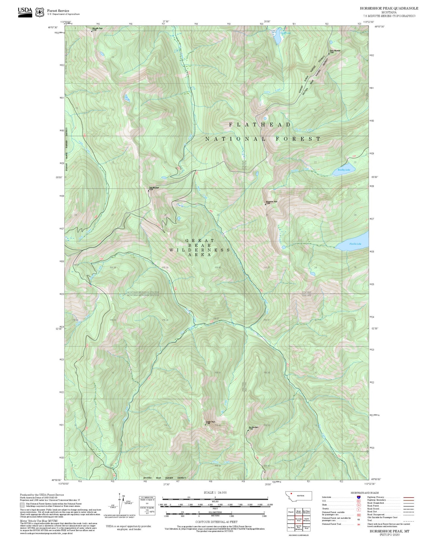 2025 Forest Service Topo Map of Horseshoe Peak Montana