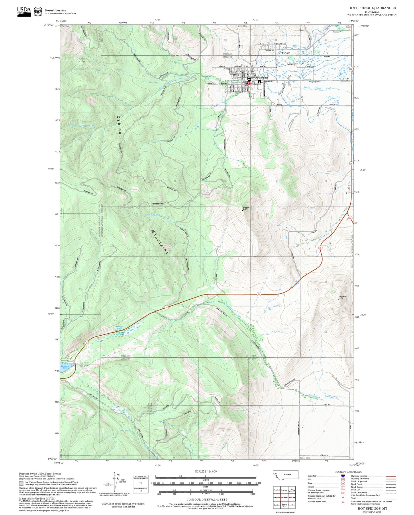 2025 Forest Service Topo Map of Hot Springs Montana