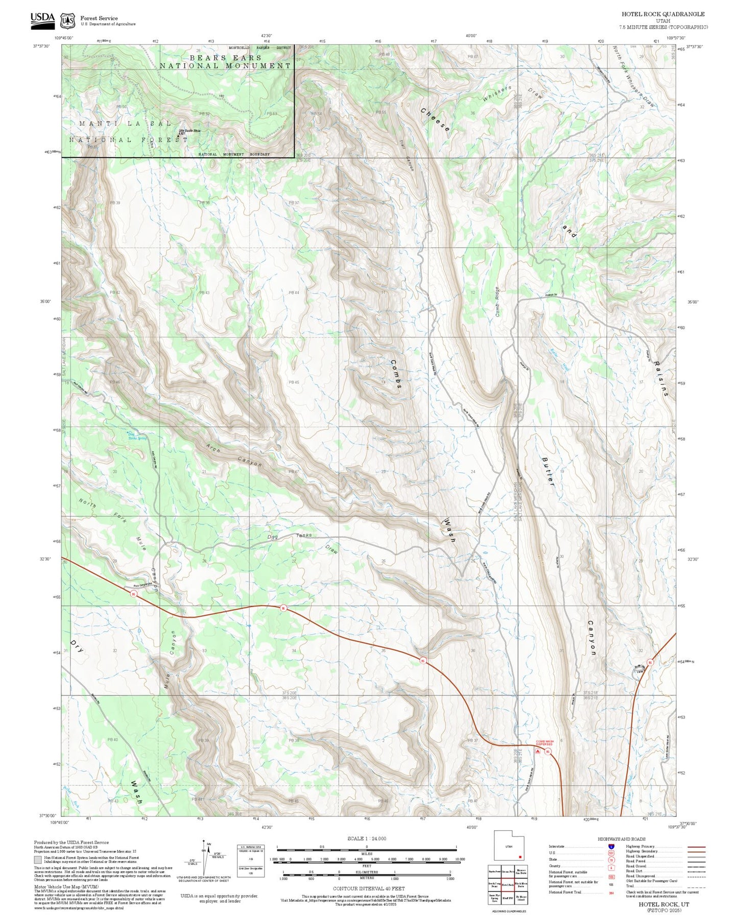 2025 Forest Service Topo Map of Hotel Rock Utah