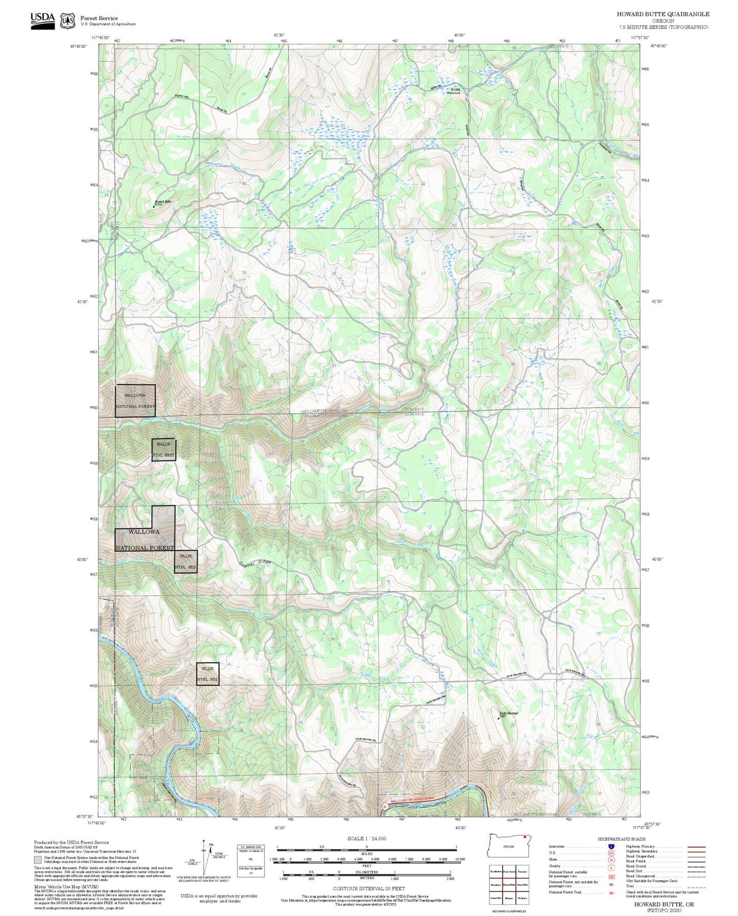 2025 Forest Service Topo Map of Howard Butte Oregon