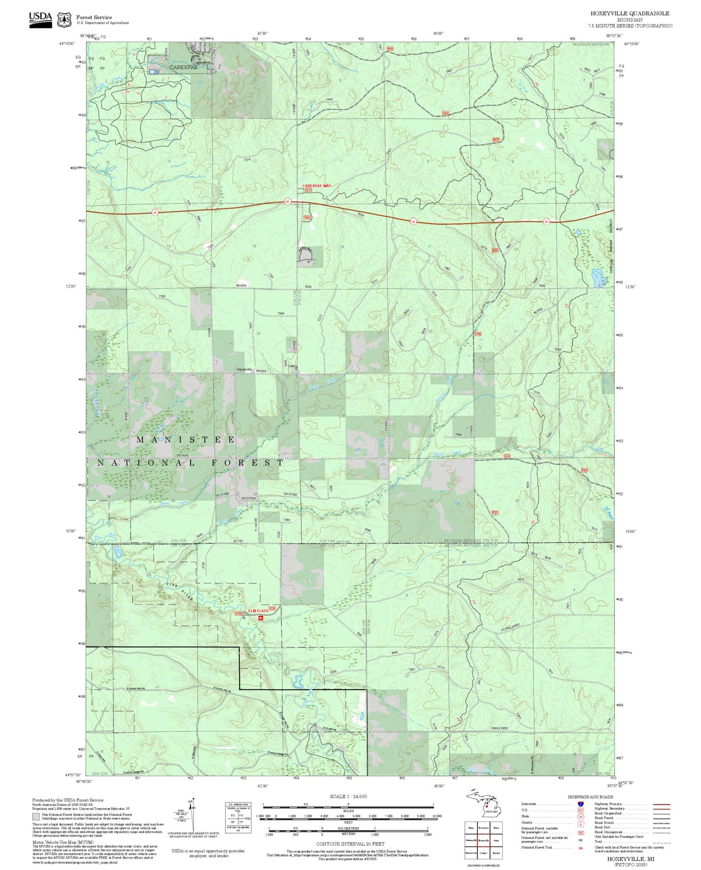 2025 Forest Service Topo Map of Hoxeyville Michigan
