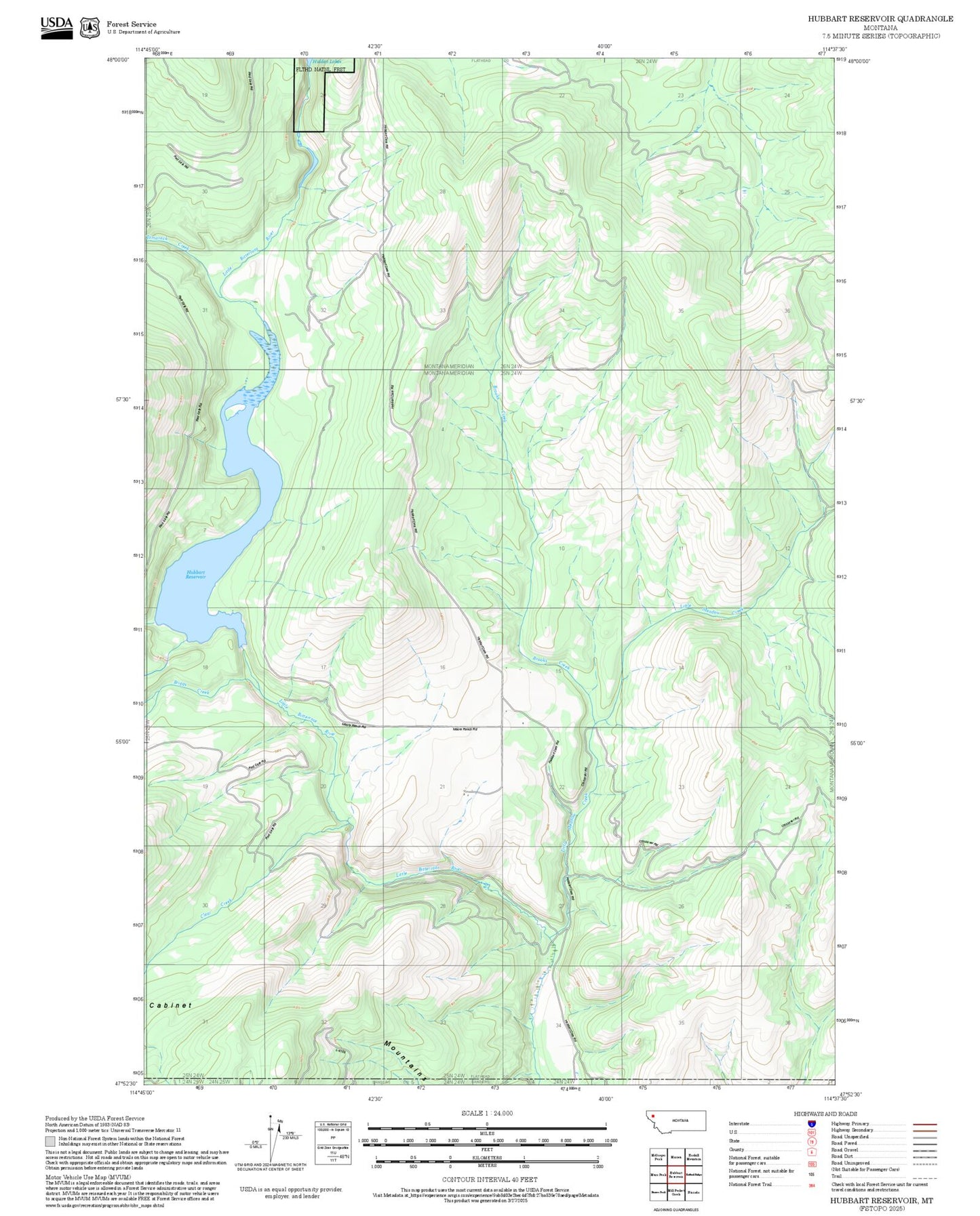 2025 Forest Service Topo Map of Hubbart Reservoir Montana