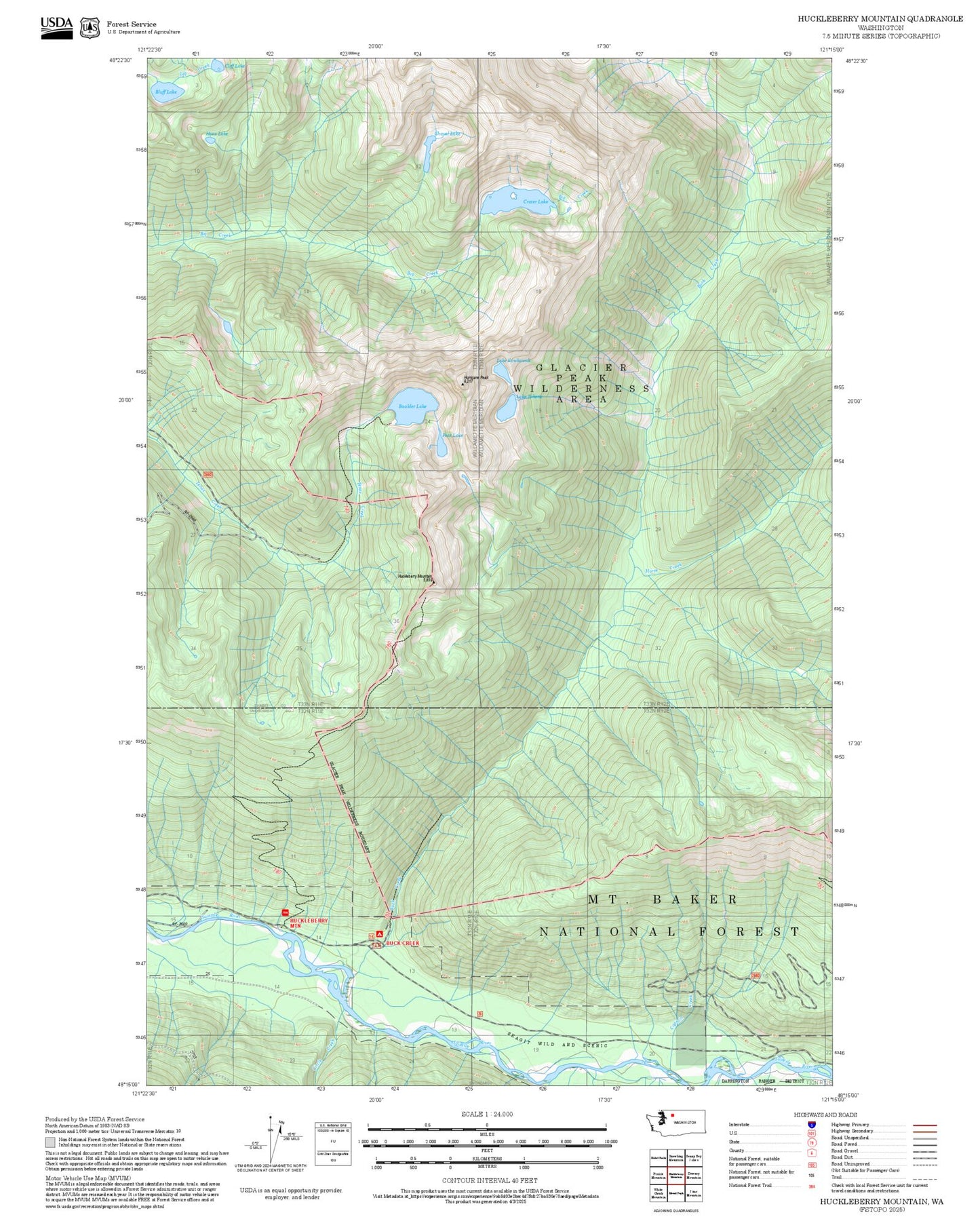 2025 Forest Service Topo Map of Huckleberry Mountain Washington