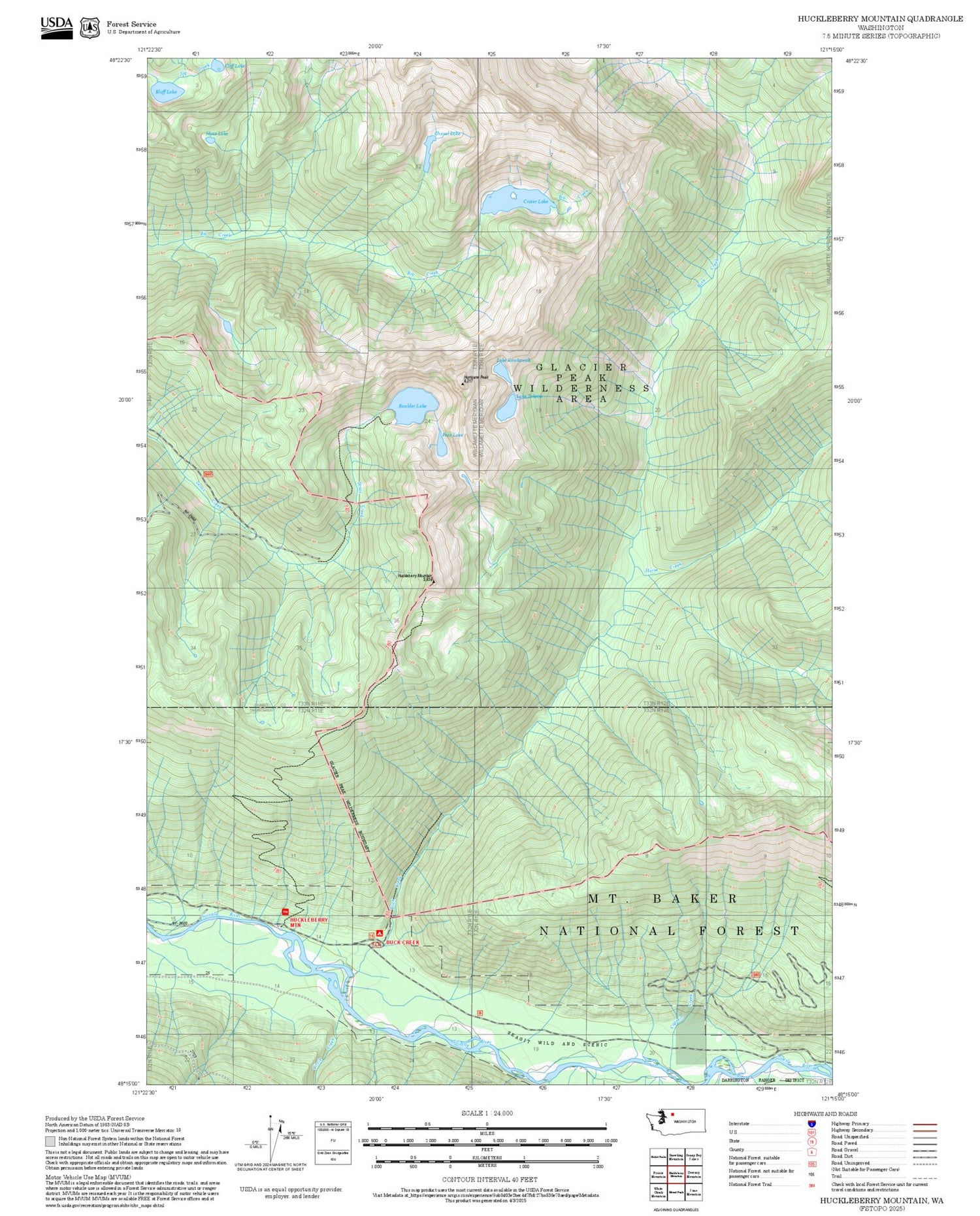 2025 Forest Service Topo Map of Huckleberry Mountain Washington