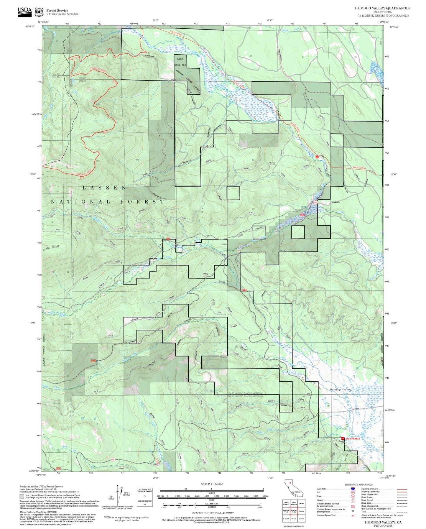 2025 Forest Service Topo Map of Humbug Valley California