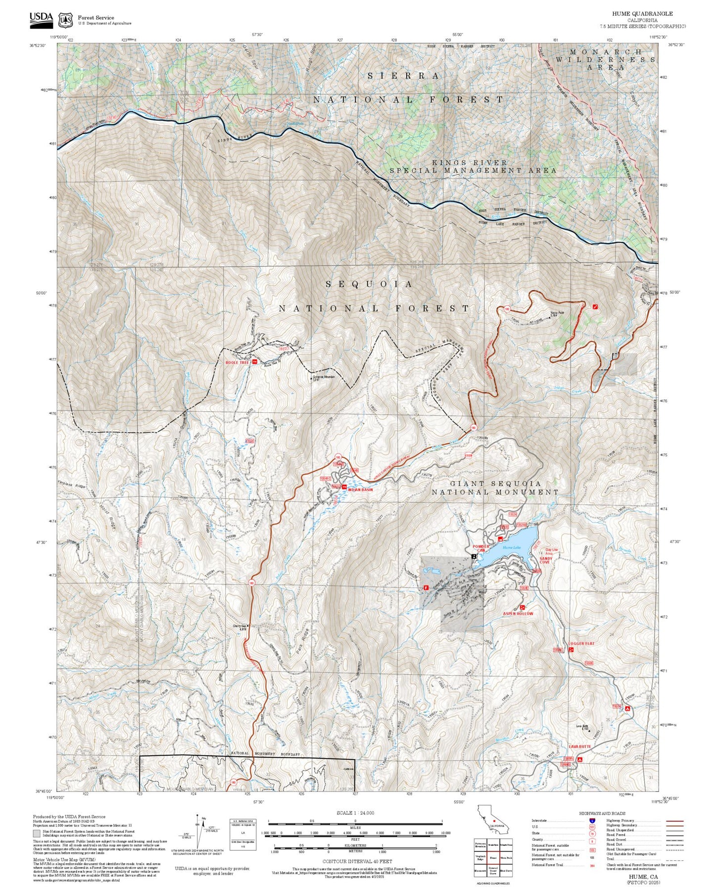 2025 Forest Service Topo Map of Hume California