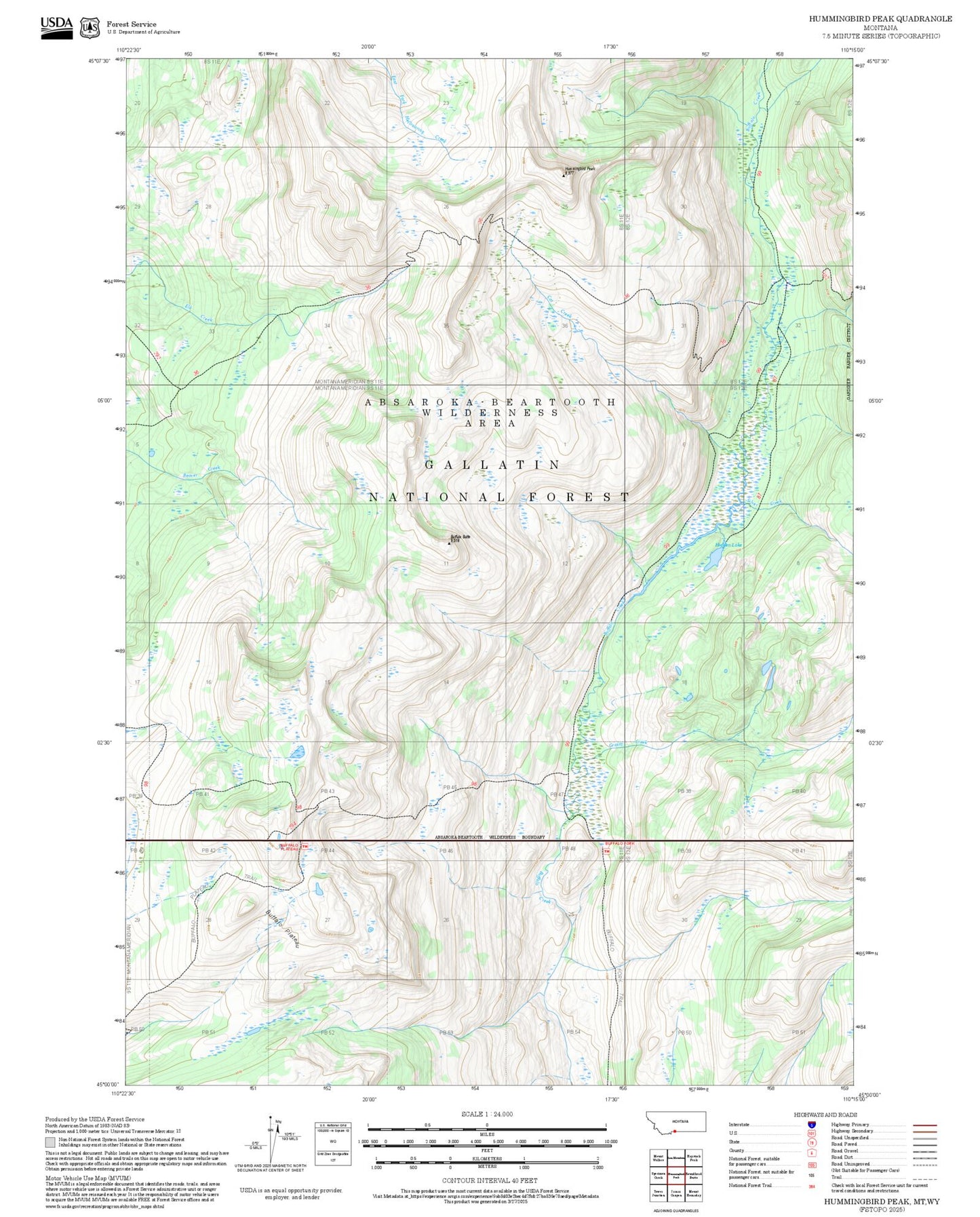 2025 Forest Service Topo Map of Hummingbird Peak Montana